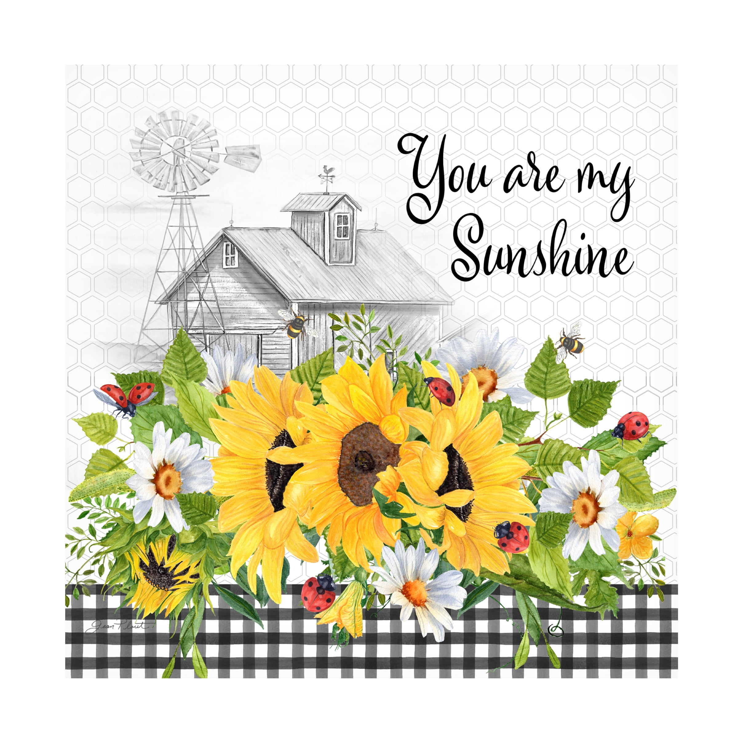 Canvas Wall Art - Jean Plout 'Sunflowers and Lady Bugs 5' Wall Art for Living Room, Bedroom, or Office DÃ©cor by Trademark Fine Art - 14 x 14 Inches