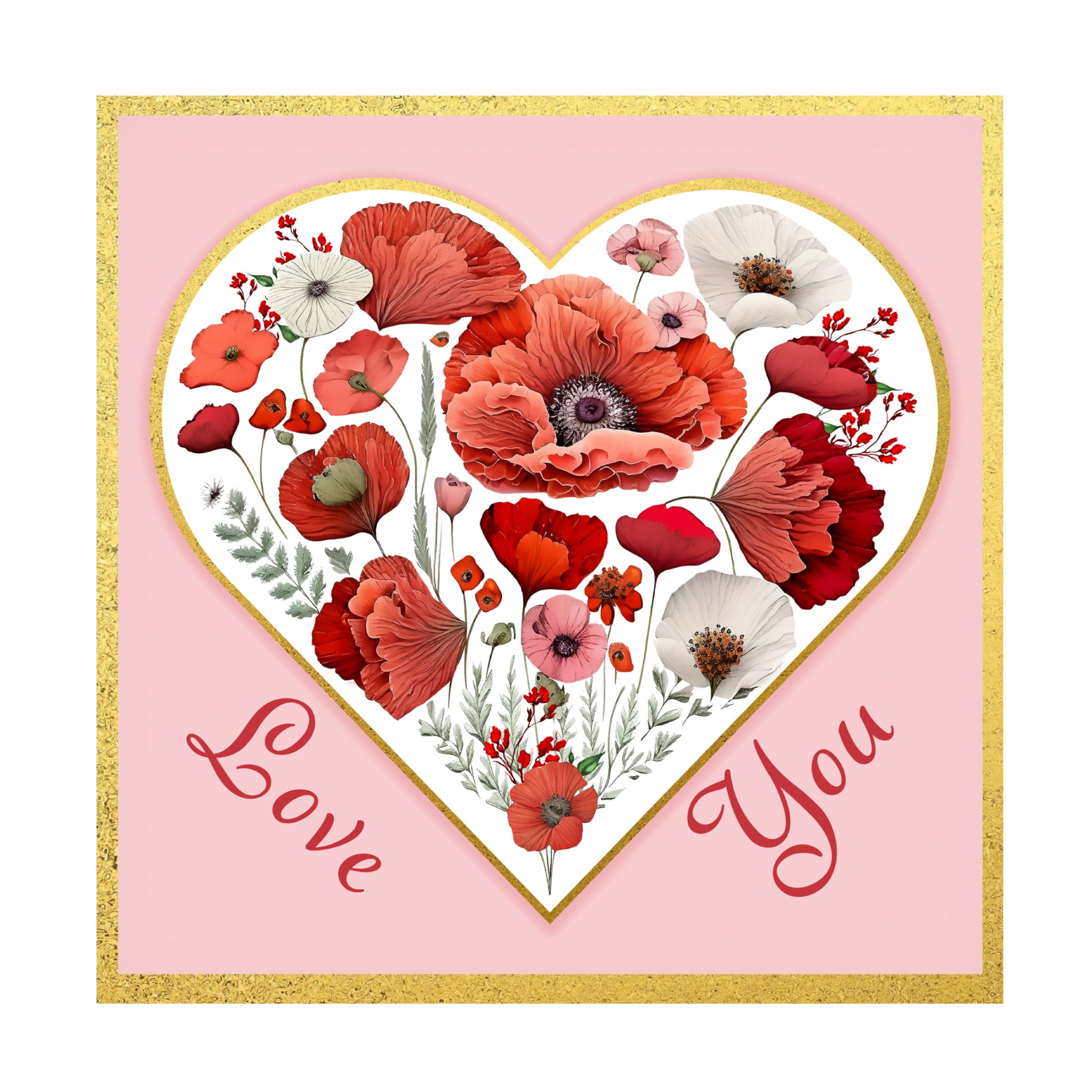 Canvas Wall Art - Jean Plout 'Valentine Poppy Heart C' Wall Art for Living Room, Bedroom, or Office Décor by Trademark Fine Art - 24 x 24 Inches