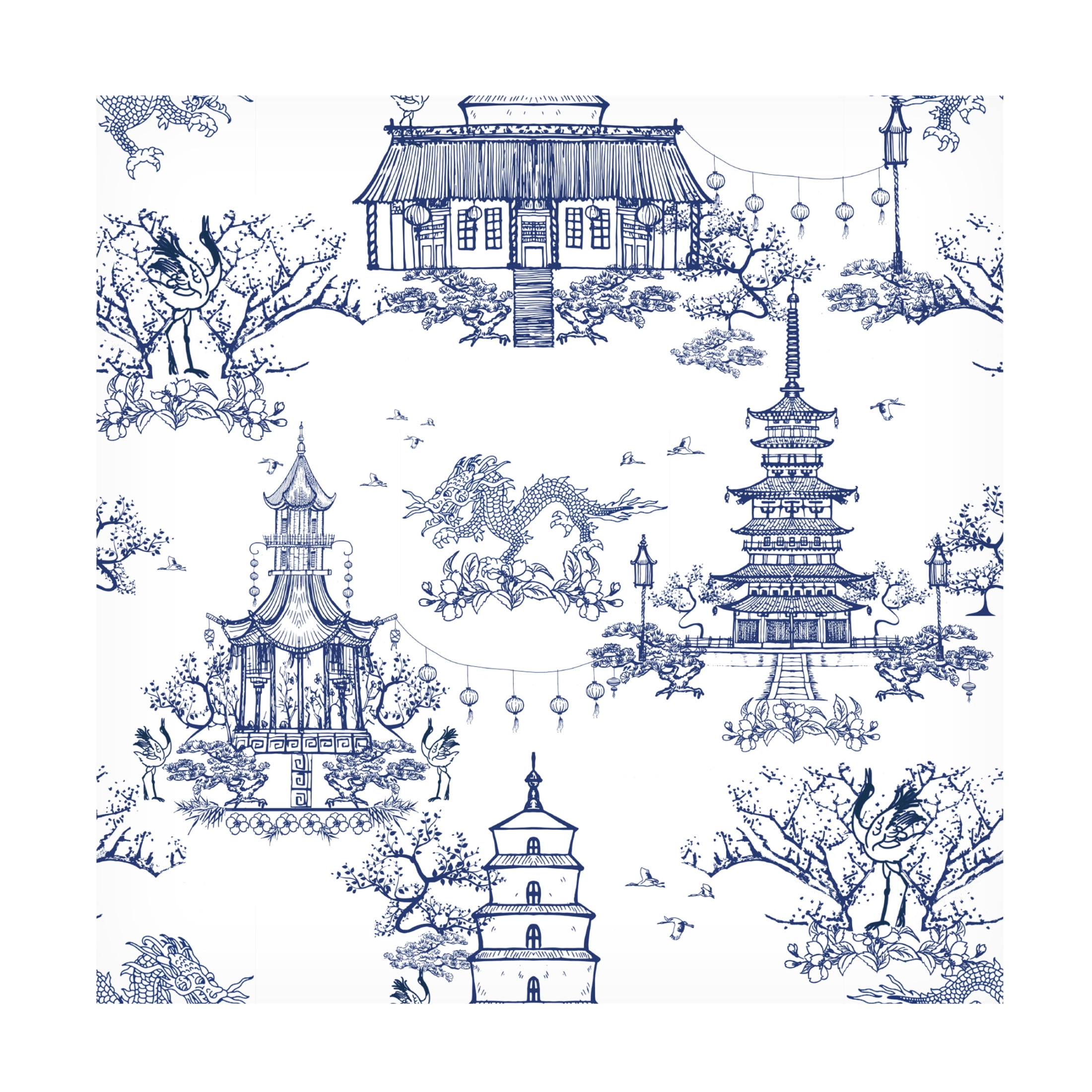 Canvas Wall Art - Jean Plout 'Vintage Pagoda D' Wall Art for Living Room, Bedroom, or Office Décor by Trademark Fine Art - 14 x 14 Inches