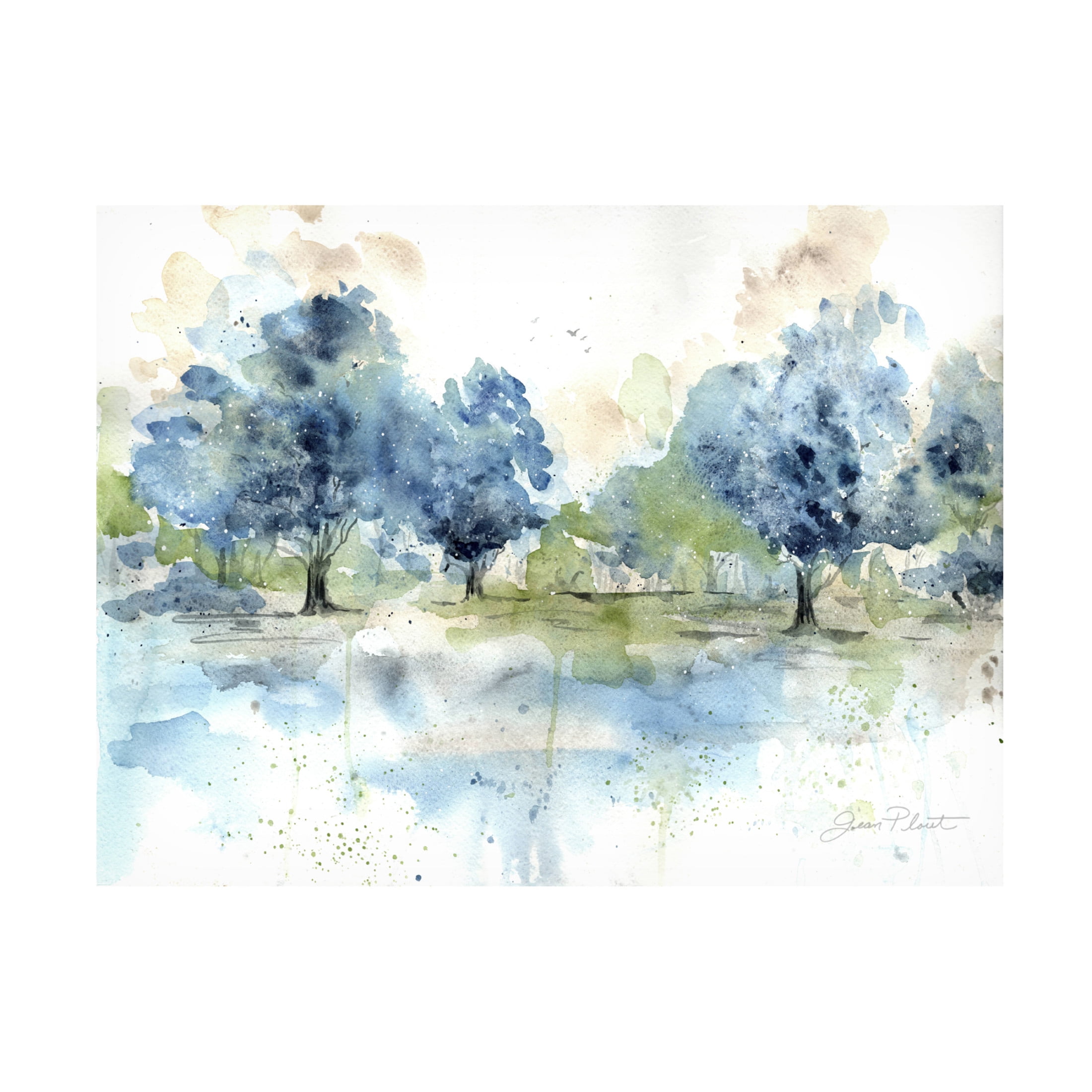 Canvas Wall Art - Jean Plout 'Washy Blue Landscape A' Wall Art for Living Room, Bedroom, or Office Décor by Trademark Fine Art - 32 x 24 Inches
