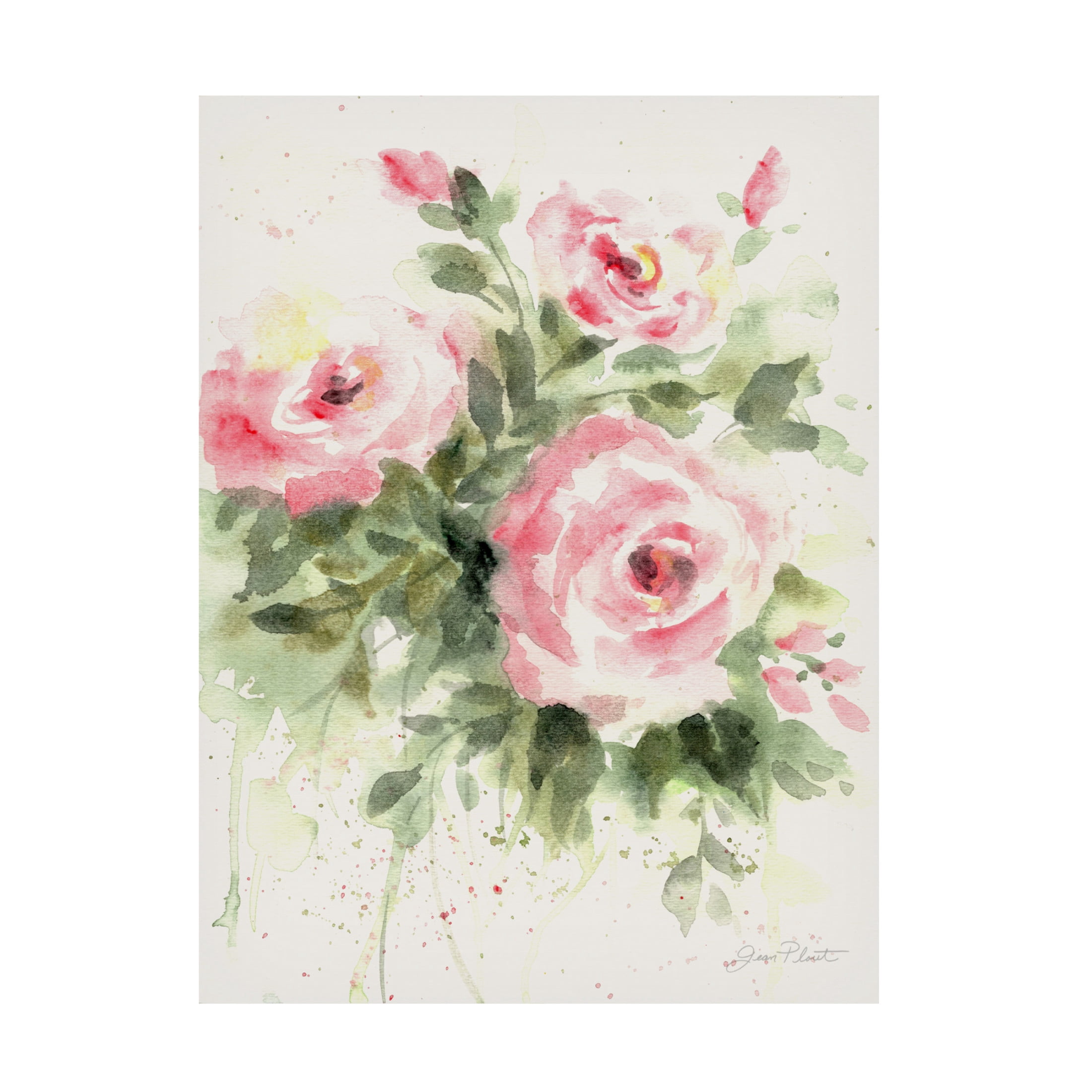 Canvas Wall Art - Jean Plout 'Washy Pink Roses A' Wall Art for Living Room, Bedroom, or Office Décor by Trademark Fine Art - 35 x 47 Inches