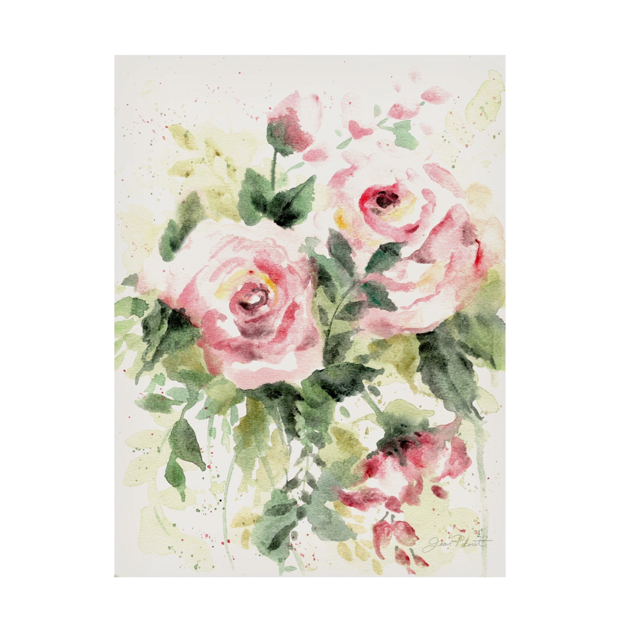 Canvas Wall Art - Jean Plout 'Washy Pink Roses B' Wall Art for Living Room, Bedroom, or Office Décor by Trademark Fine Art - 35 x 47 Inches