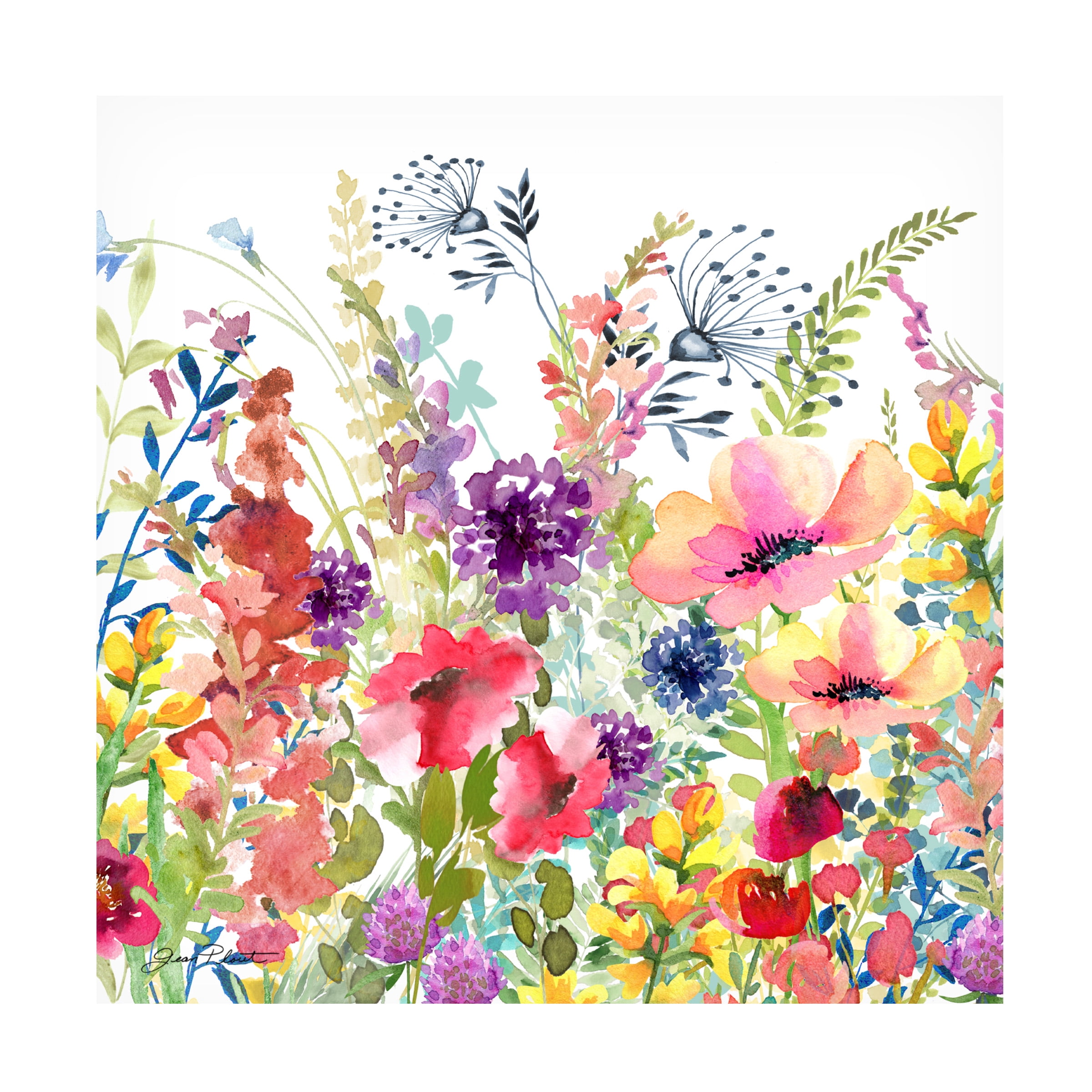 Canvas Wall Art - Jean Plout 'Whimsical Wildflowers B' Wall Art for Living Room, Bedroom, or Office Décor by Trademark Fine Art - 14 x 14 Inches