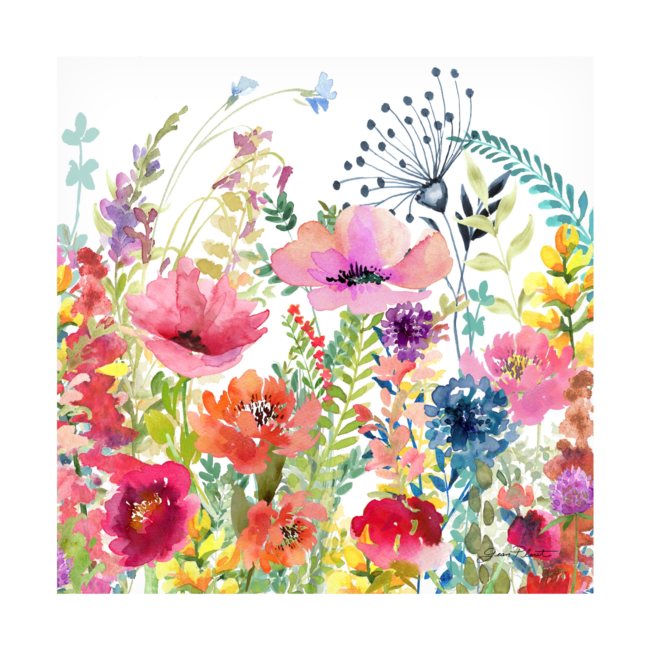 Canvas Wall Art - Jean Plout 'Whimsical Wildflowers C' Wall Art for Living Room, Bedroom, or Office Décor by Trademark Fine Art - 35 x 35 Inches