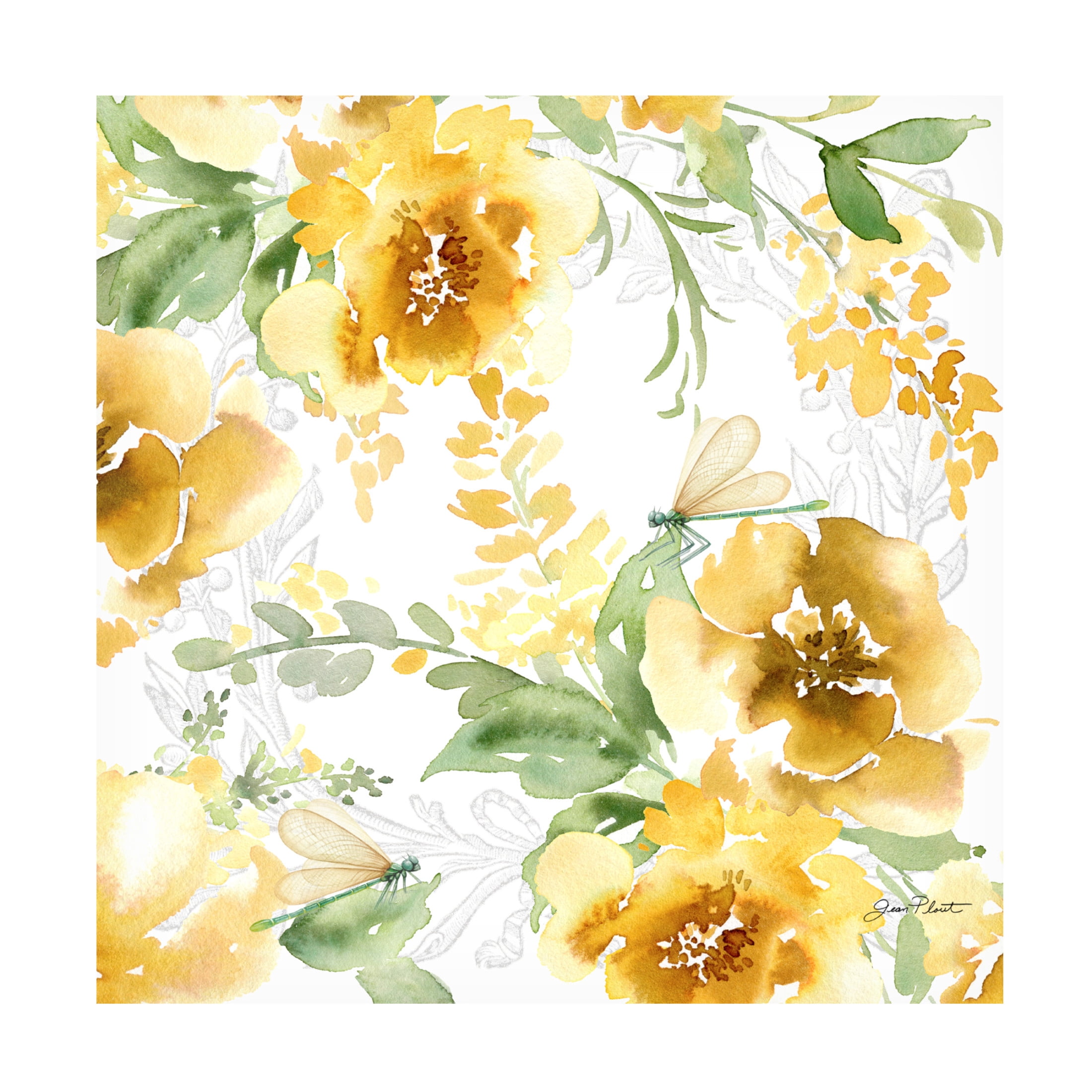 Canvas Wall Art - Jean Plout 'Yellow Floral Bouquet B' Wall Art for Living Room, Bedroom, or Office Décor by Trademark Fine Art - 18 x 18 Inches