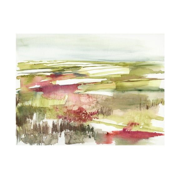 Canvas Wall Art - Jennifer Goldberger 'Burgundy Flower Horizon II' Wall Art for Living Room, Bedroom, or Office Décor by Trademark Fine Art - 47 x 35 Inches