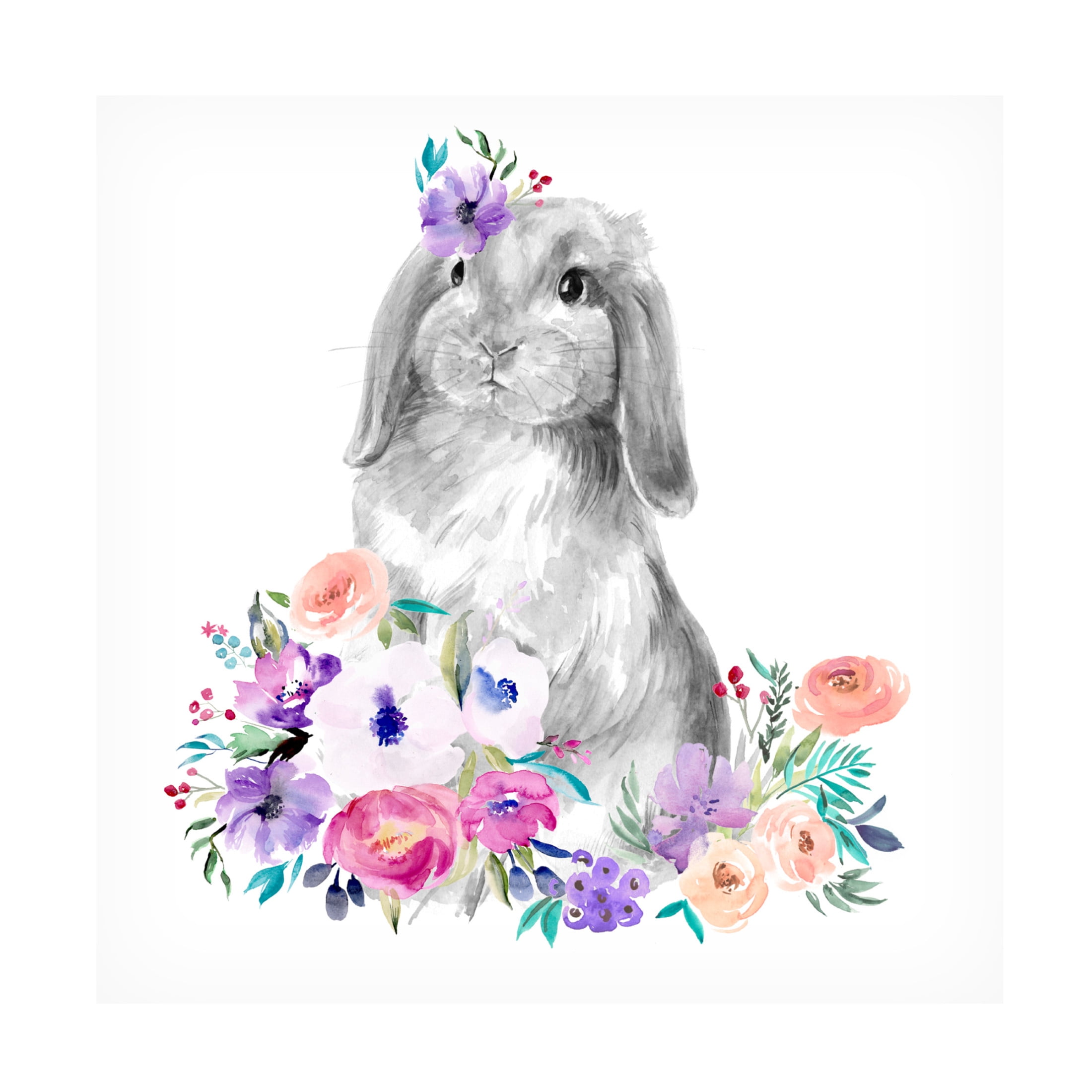 Canvas Wall Art - Jennifer Paxton Parker 'Bright Floral Bunny I' Wall Art for Living Room, Bedroom, or Office Décor by Trademark Fine Art - 24 x 24 Inches