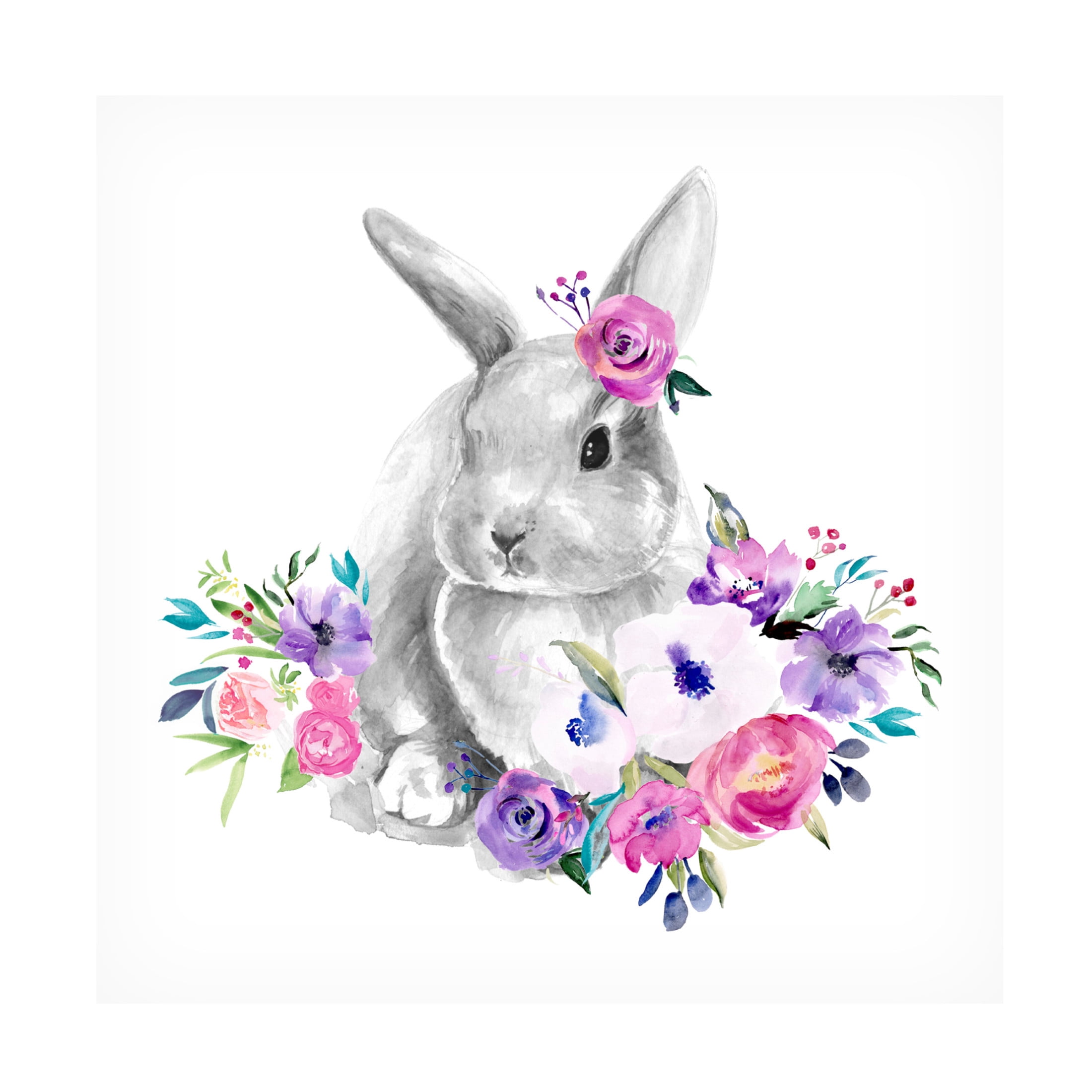 Canvas Wall Art - Jennifer Paxton Parker 'Bright Floral Bunny II' Wall Art for Living Room, Bedroom, or Office Décor by Trademark Fine Art - 35 x 35 Inches