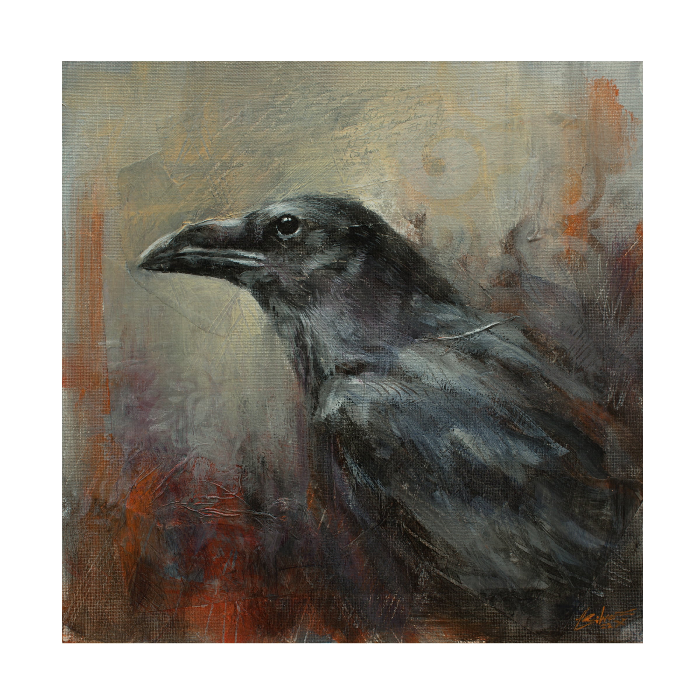 Canvas Wall Art - John Silver 'Raven 1' Wall Art for Living Room, Bedroom, or Office Décor by Trademark Fine Art - 18 x 18 Inches