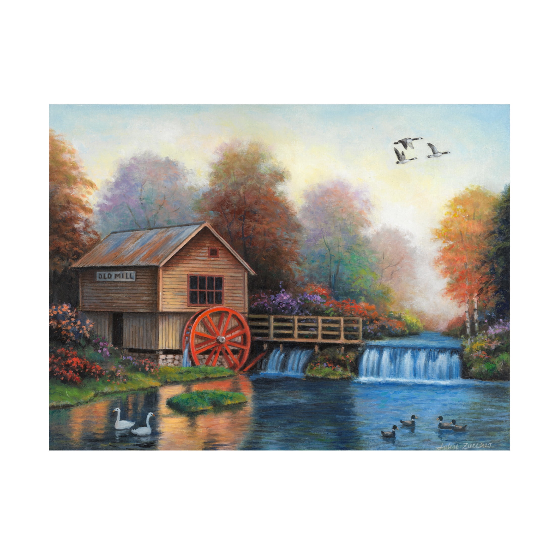 Canvas Wall Art - John Zaccheo 'Autumn at the Old Mill' Wall Art for Living Room, Bedroom, or Office Décor by Trademark Fine Art - 24 x 18 Inches