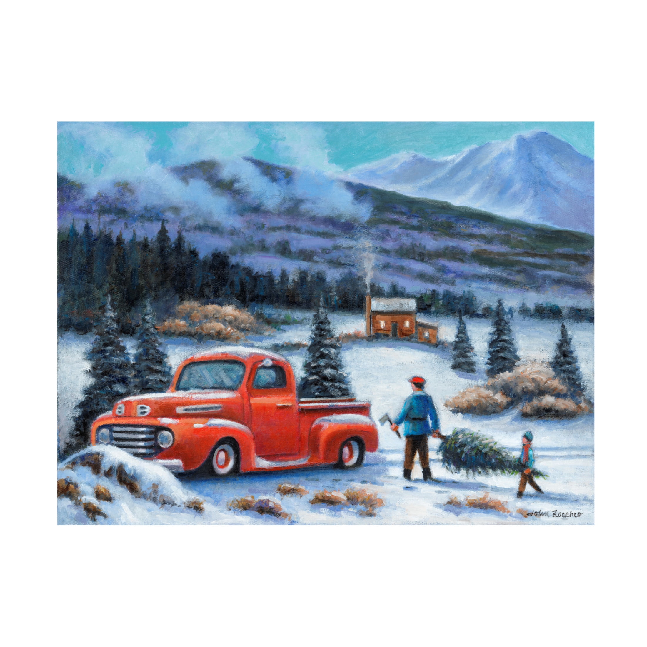 Canvas Wall Art - John Zaccheo 'Bringing Home The Tree' Wall Art for Living Room, Bedroom, or Office Décor by Trademark Fine Art - 24 x 18 Inches