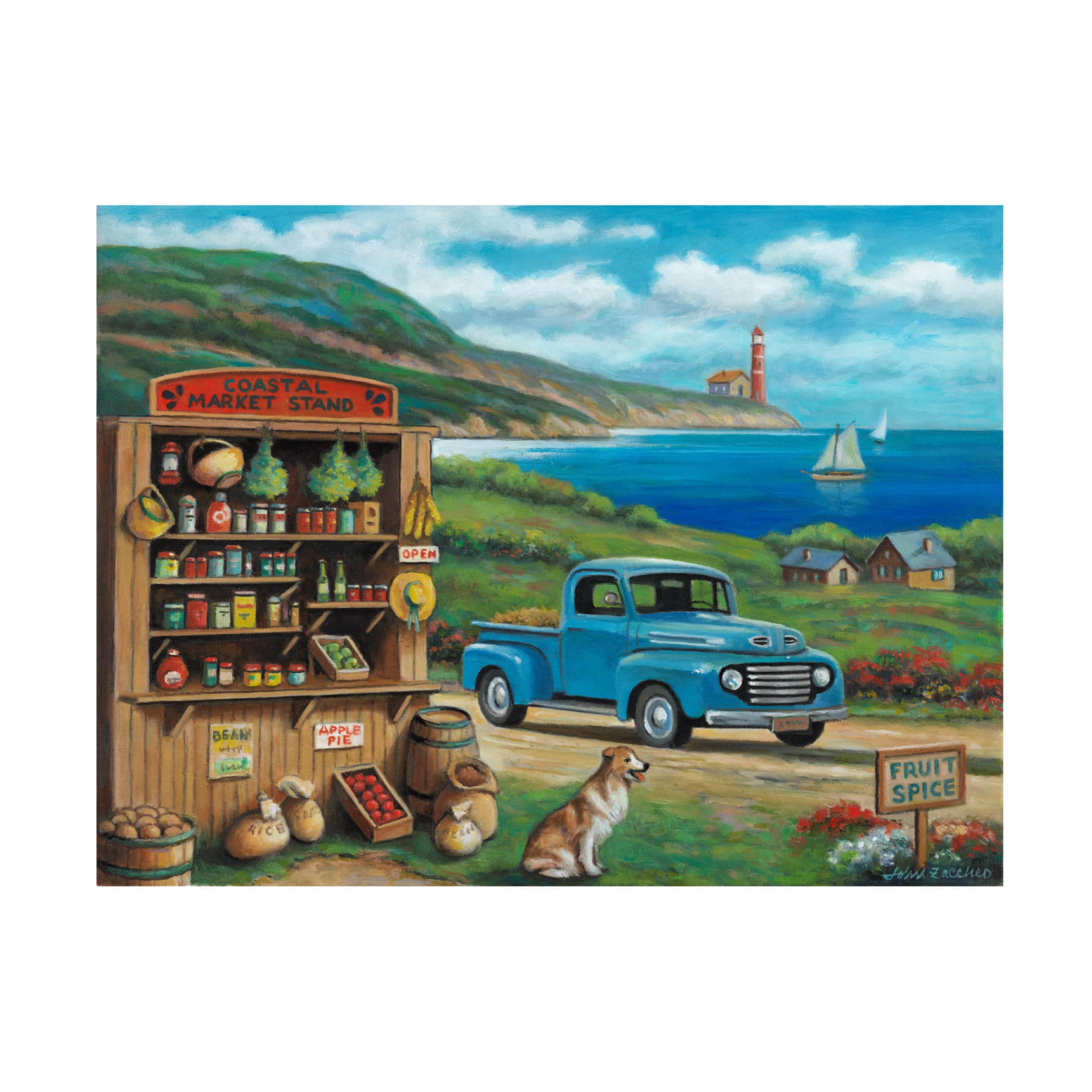 Canvas Wall Art - John Zaccheo 'Coastal Market Stand' Wall Art for Living Room, Bedroom, or Office Décor by Trademark Fine Art - 47 x 35 Inches