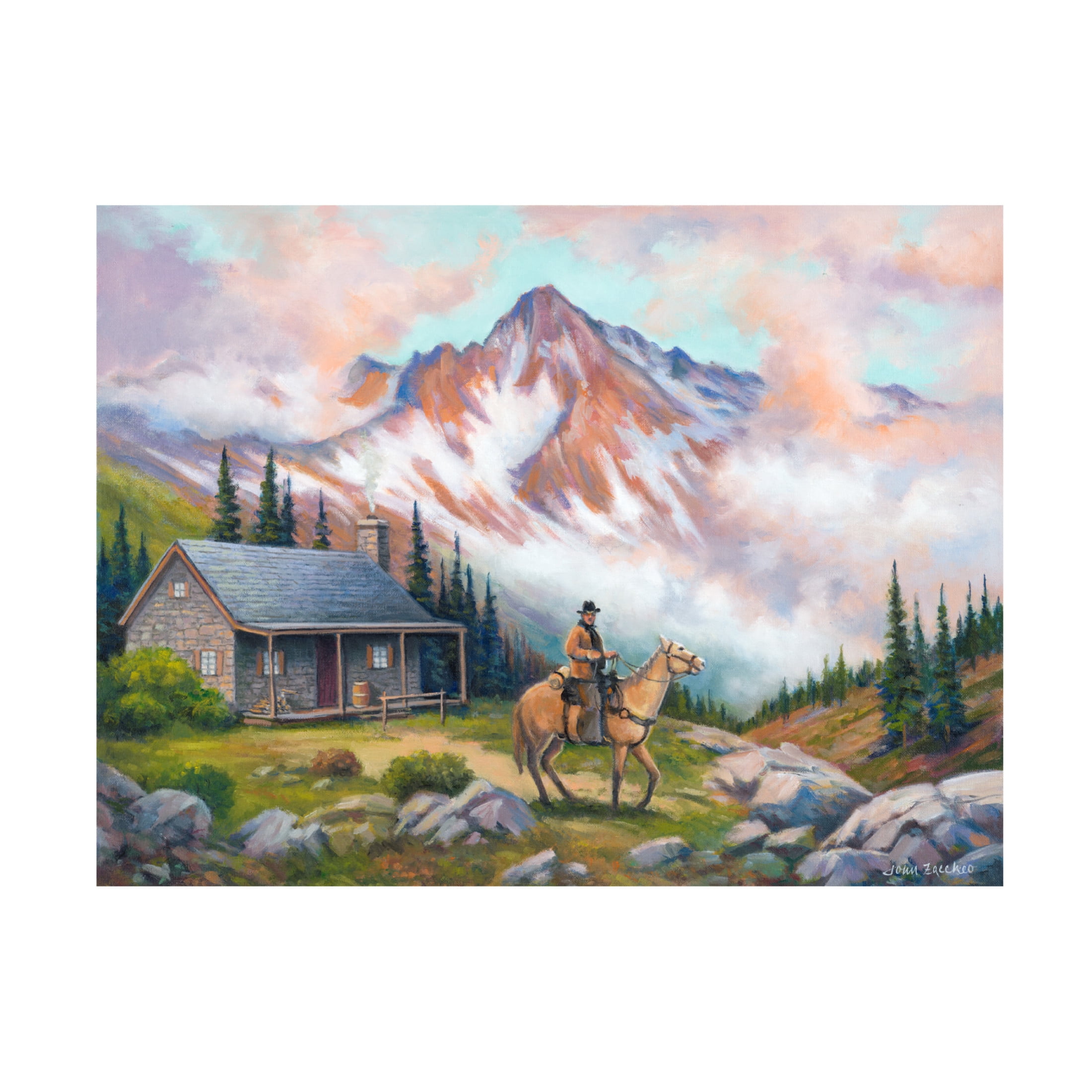 Canvas Wall Art - John Zaccheo 'Country Cabin' Wall Art for Living Room, Bedroom, or Office Décor by Trademark Fine Art - 47 x 35 Inches