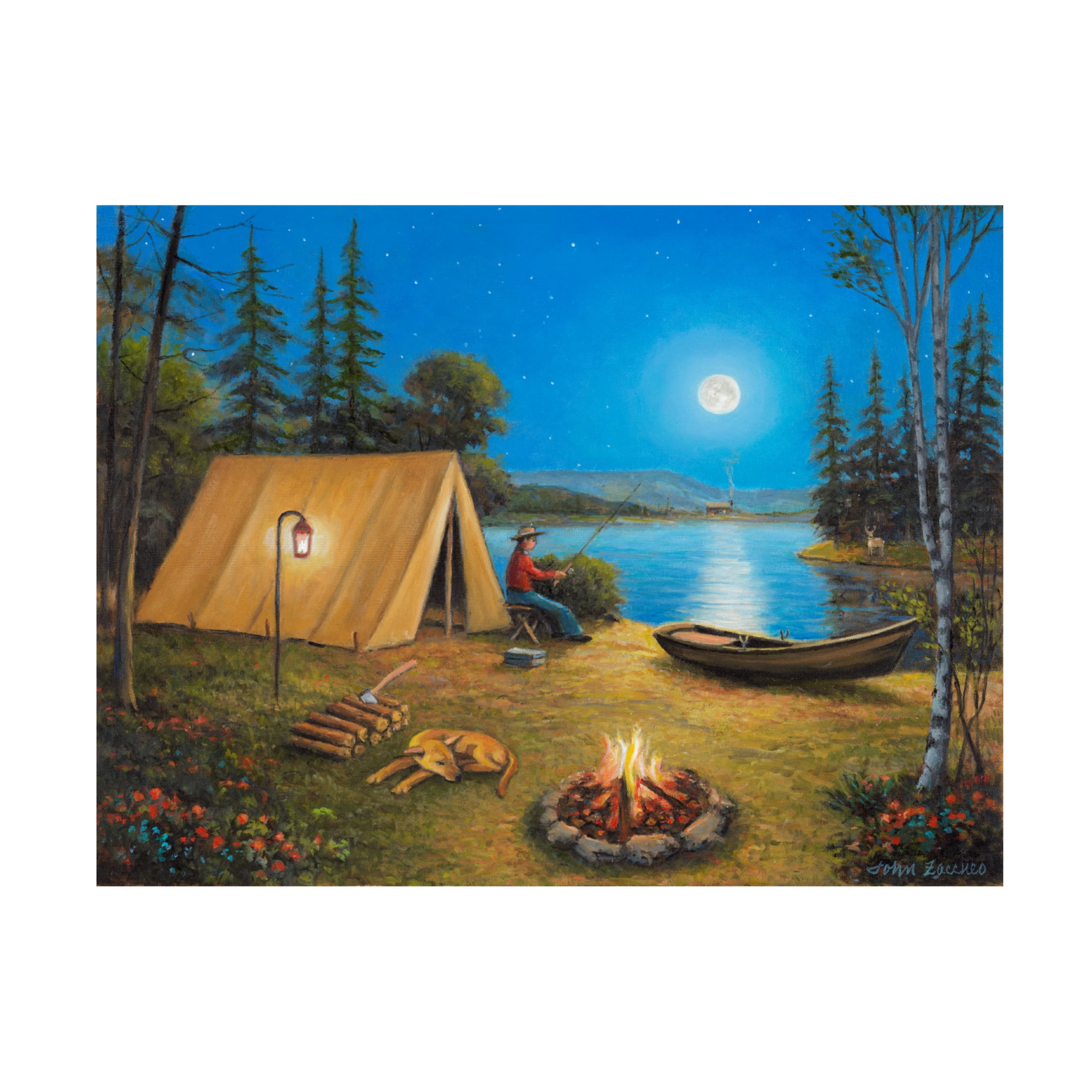 Canvas Wall Art - John Zaccheo 'Fishing In The Moon Light' Wall Art for Living Room, Bedroom, or Office Décor by Trademark Fine Art - 24 x 18 Inches