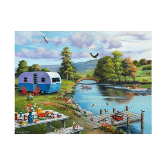 Canvas Wall Art - John Zaccheo 'Fishing on the River' Wall Art for Living Room, Bedroom, or Office Décor by Trademark Fine Art - 19 x 14 Inches