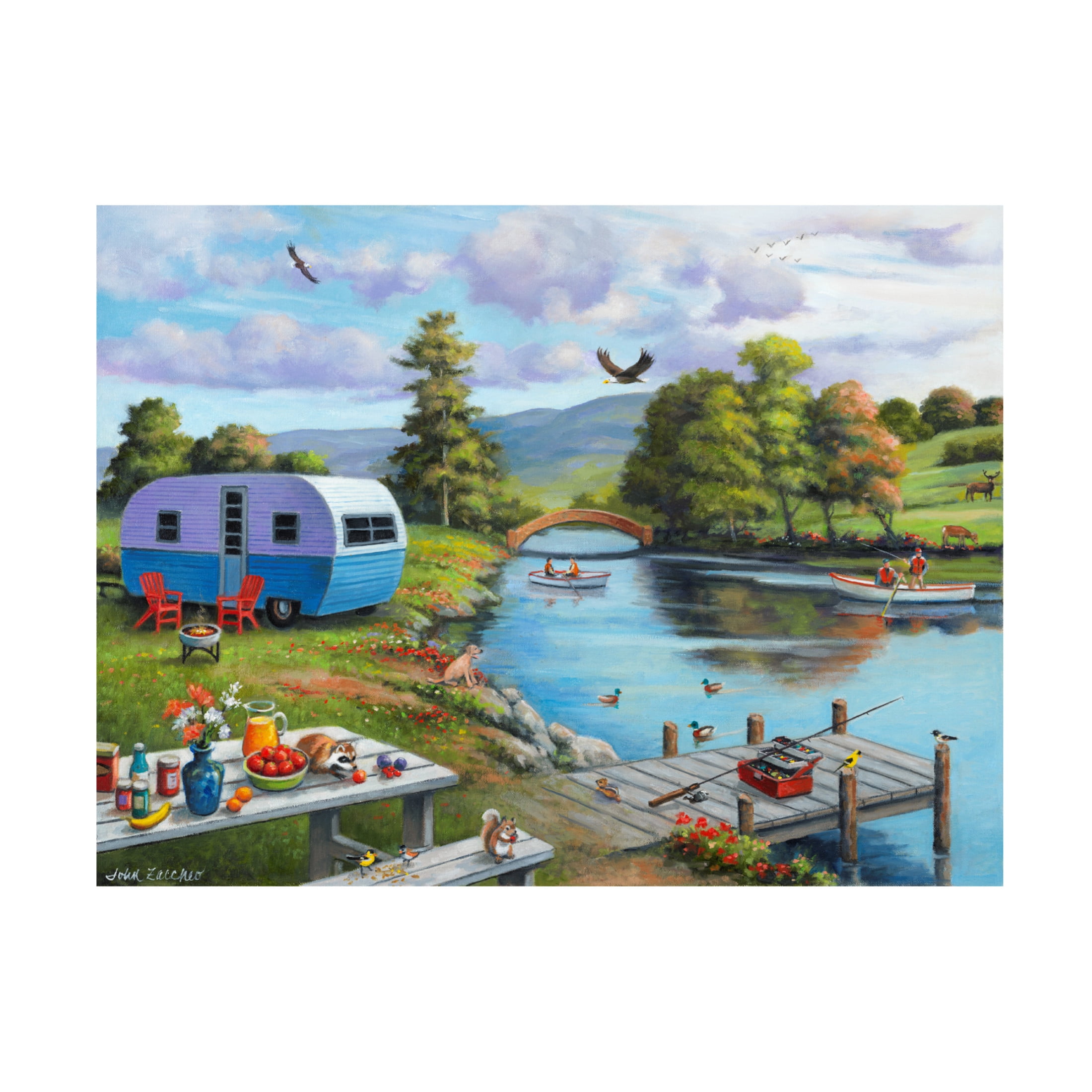 Canvas Wall Art - John Zaccheo 'Fishing on the River' Wall Art for Living Room, Bedroom, or Office Décor by Trademark Fine Art - 24 x 18 Inches
