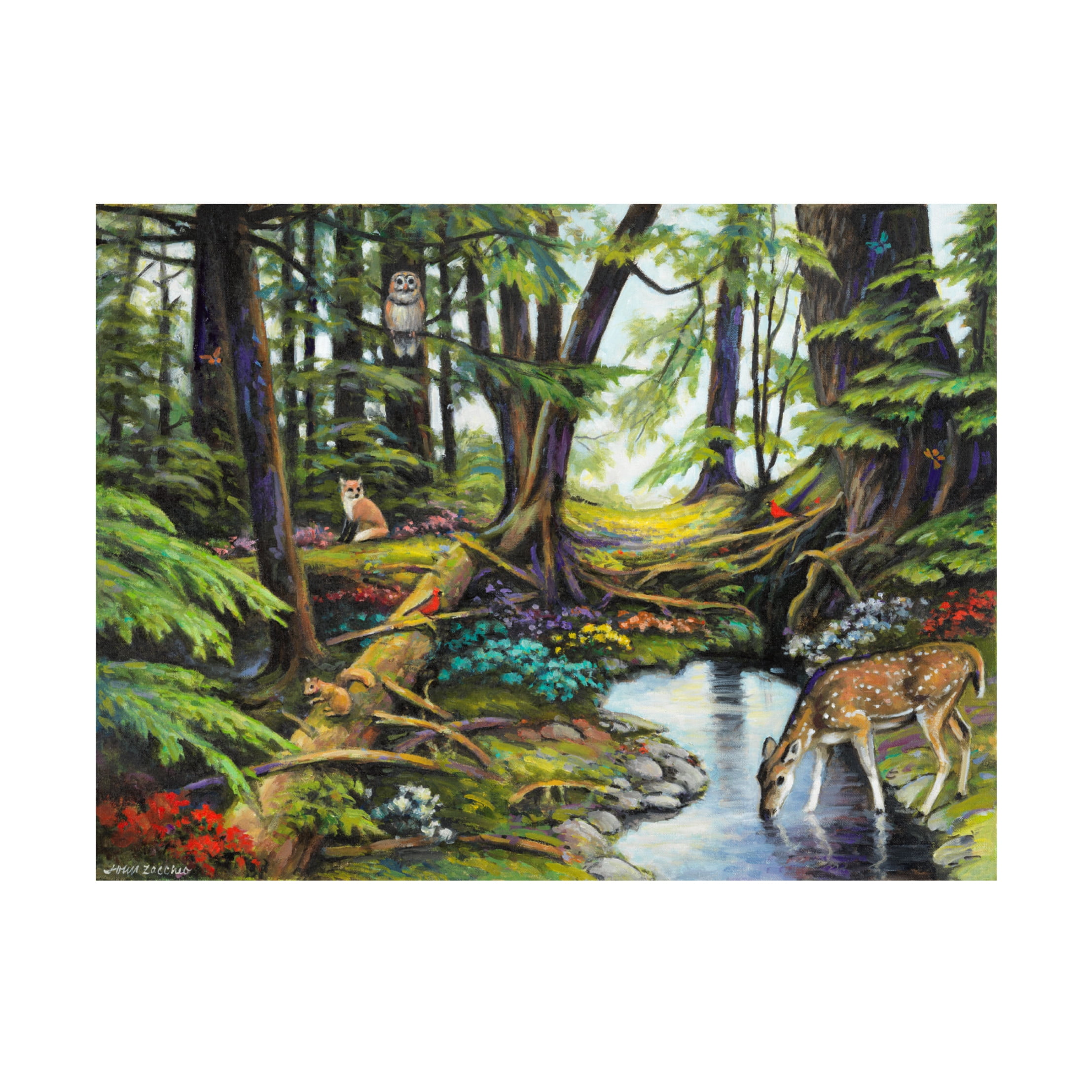 Canvas Wall Art - John Zaccheo 'Forest Gathering' Wall Art for Living Room, Bedroom, or Office Décor by Trademark Fine Art - 24 x 18 Inches