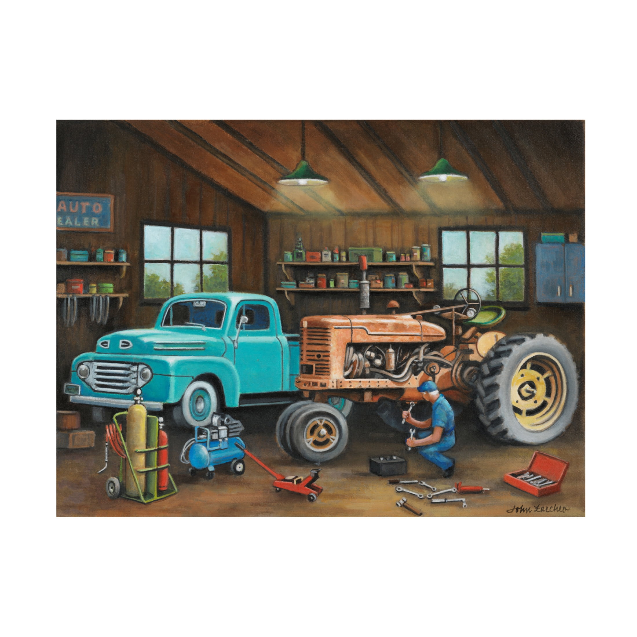 Canvas Wall Art - John Zaccheo 'Grandpas Garage' Wall Art for Living Room, Bedroom, or Office Décor by Trademark Fine Art - 32 x 24 Inches