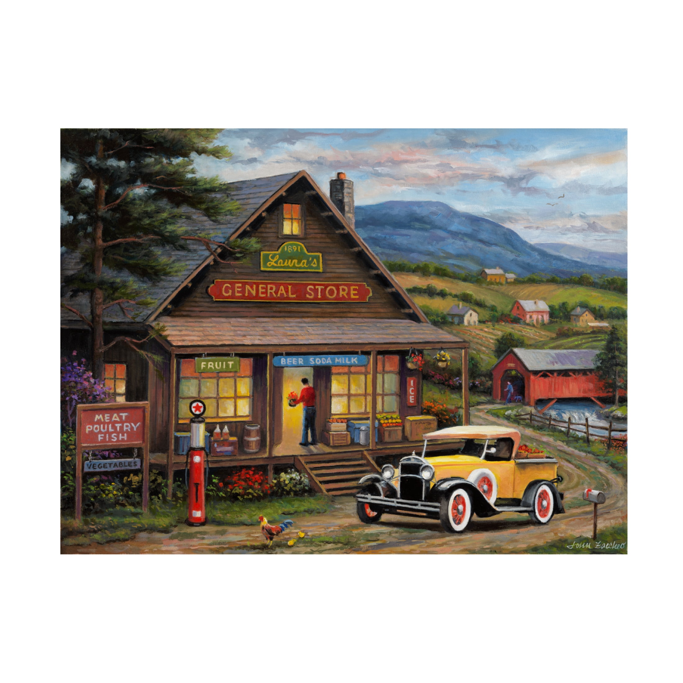 Canvas Wall Art - John Zaccheo 'Lauras General Store' Wall Art for Living Room, Bedroom, or Office Décor by Trademark Fine Art - 47 x 35 Inches