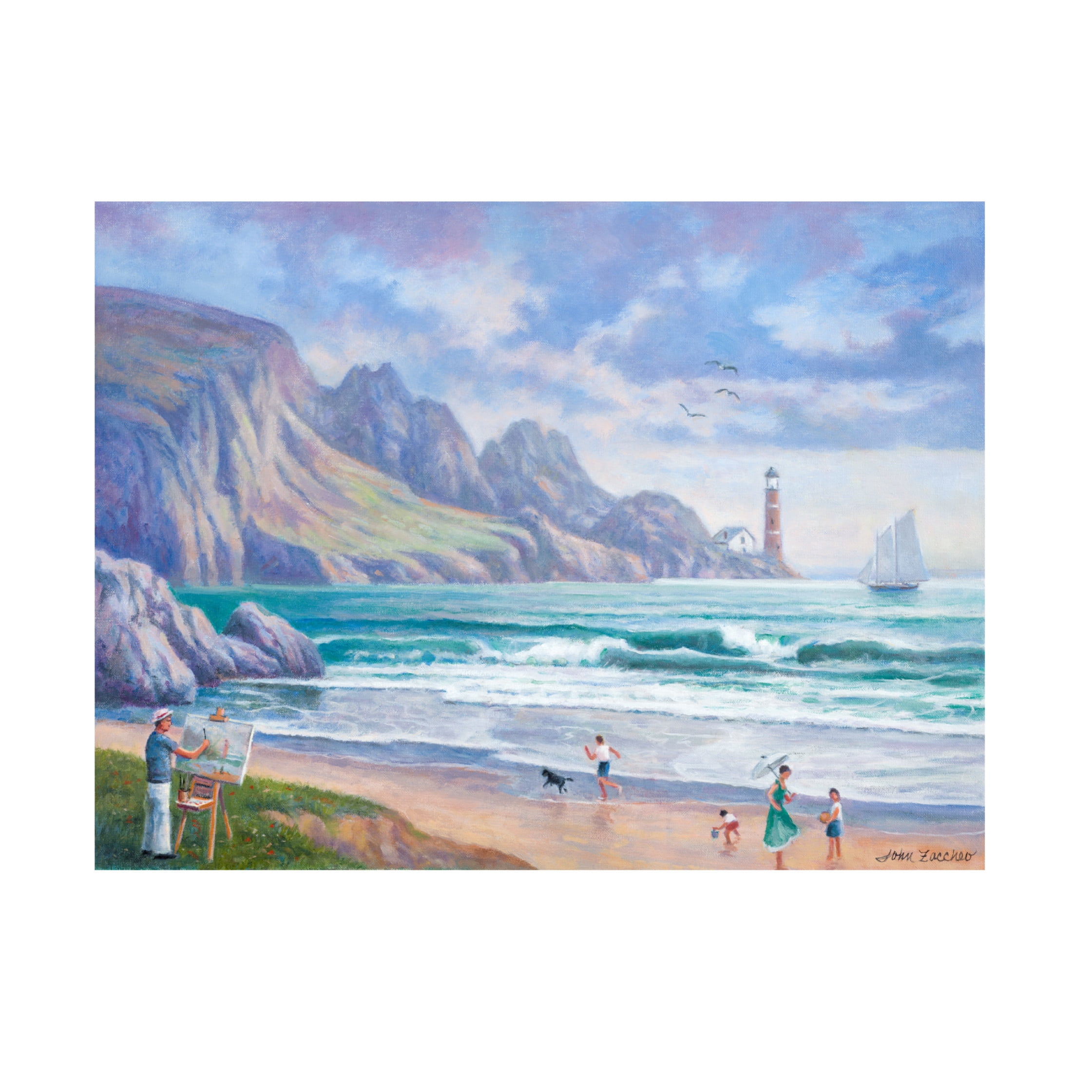 Canvas Wall Art - John Zaccheo 'Painting By the Seaside' Wall Art for Living Room, Bedroom, or Office Décor by Trademark Fine Art - 24 x 18 Inches