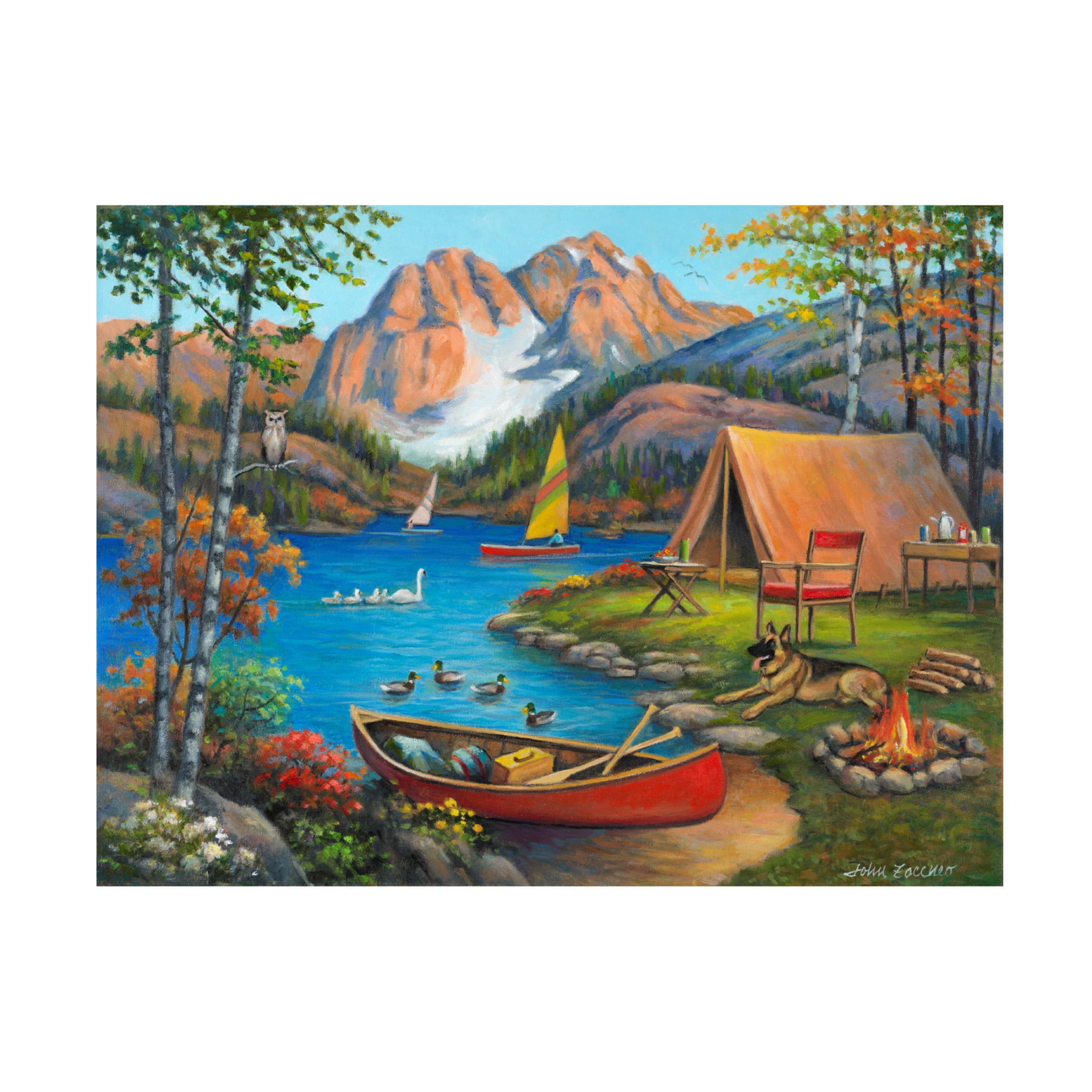 Canvas Wall Art - John Zaccheo 'Picturesque Campsite' Wall Art for Living Room, Bedroom, or Office Décor by Trademark Fine Art - 24 x 18 Inches