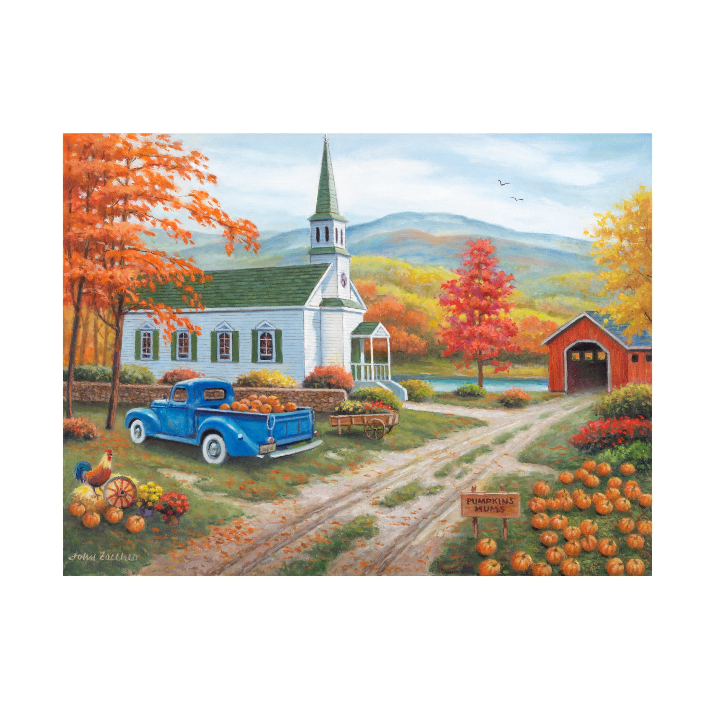 Canvas Wall Art - John Zaccheo 'Pumpkin Gathering' Wall Art for Living Room, Bedroom, or Office DÃ©cor by Trademark Fine Art - 32 x 24 Inches