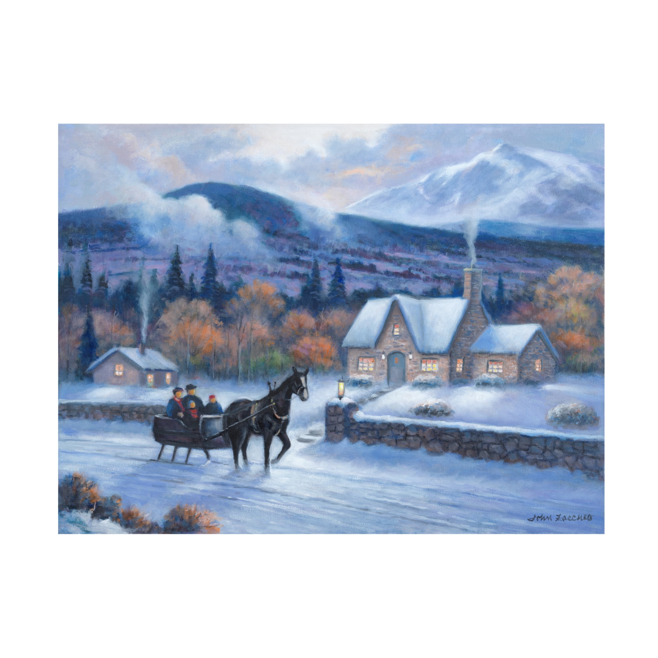 Canvas Wall Art - John Zaccheo 'Sleighride Home' Wall Art for Living Room, Bedroom, or Office Décor by Trademark Fine Art - 32 x 24 Inches