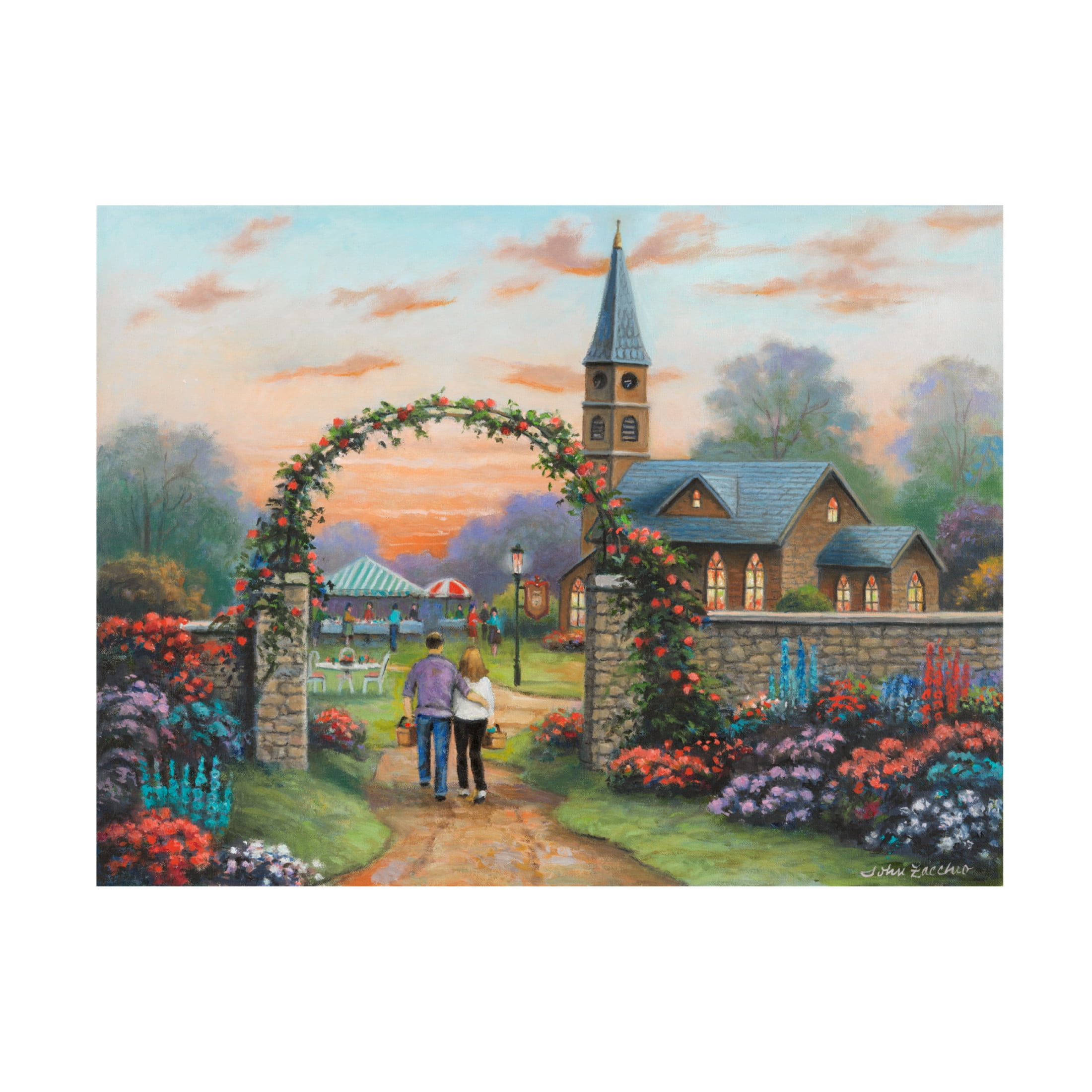 Canvas Wall Art - John Zaccheo 'Sunday Gathering' Wall Art for Living Room, Bedroom, or Office Décor by Trademark Fine Art - 32 x 24 Inches