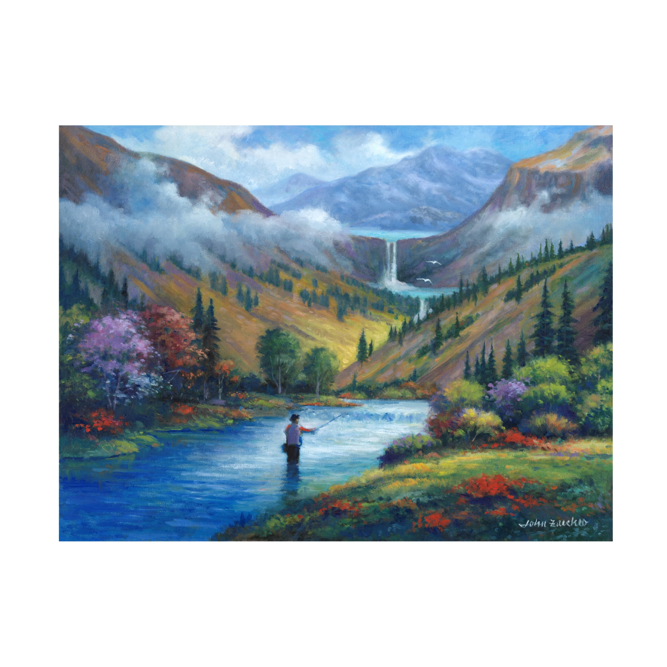 Canvas Wall Art - John Zaccheo 'Vista View of a Fly Fisherman' Wall Art for Living Room, Bedroom, or Office Décor by Trademark Fine Art - 47 x 35 Inches