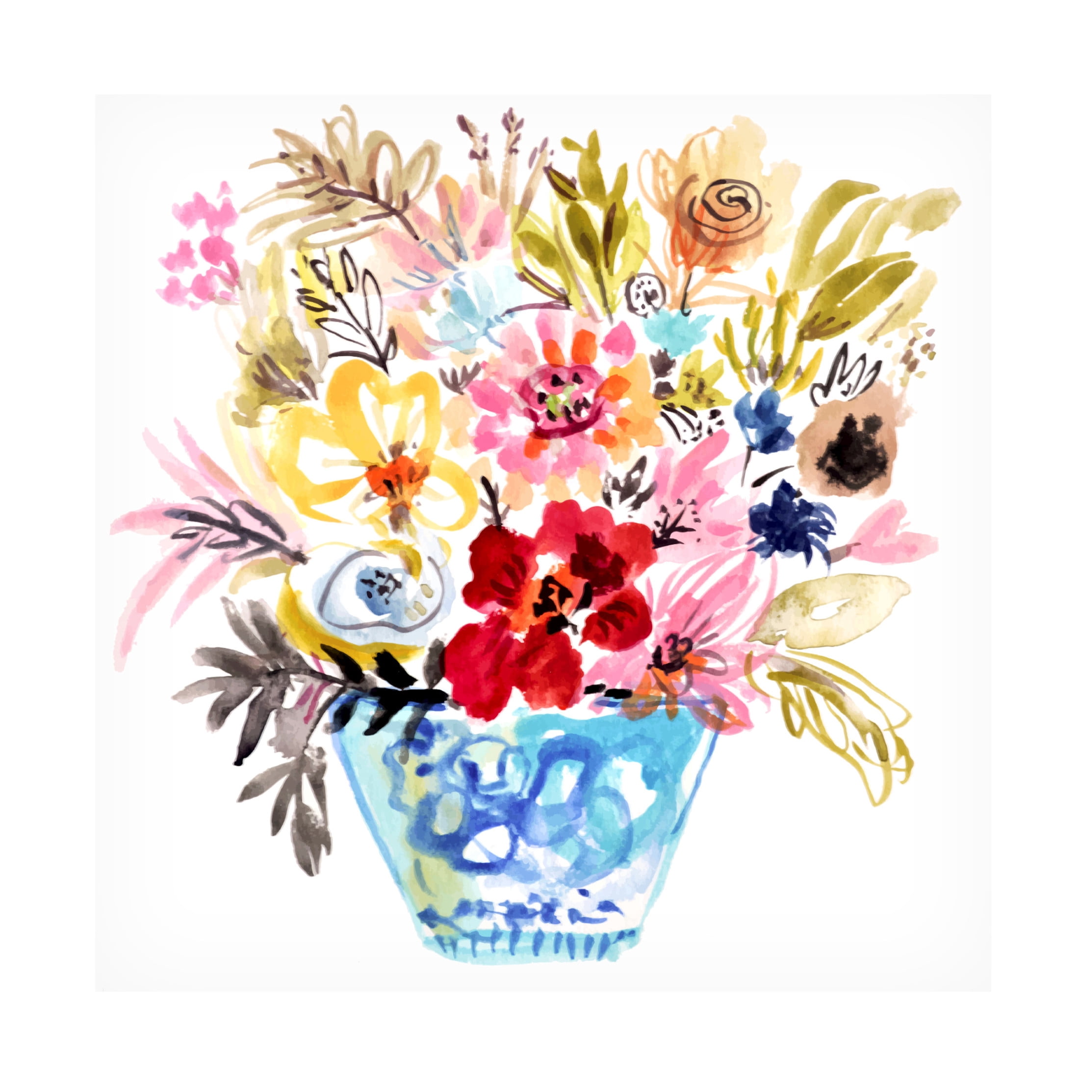 Canvas Wall Art - Karen Fields 'Small Blue Vase' Wall Art for Living Room, Bedroom, or Office Décor by Trademark Fine Art - 24 x 24 Inches