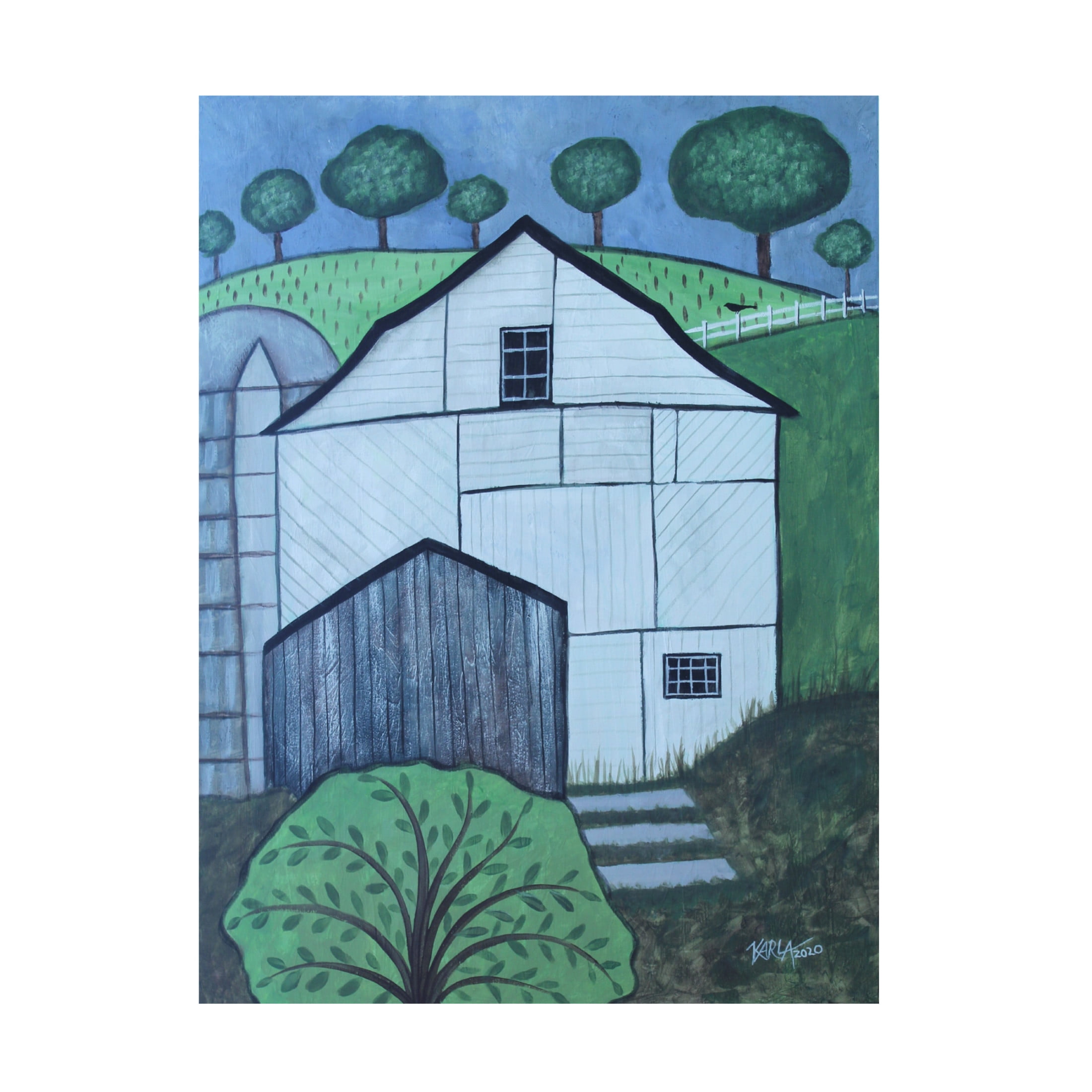 Canvas Wall Art - Karla Gerard 'White Barn and Silo' Wall Art for Living Room, Bedroom, or Office Décor by Trademark Fine Art - 18 x 24 Inches
