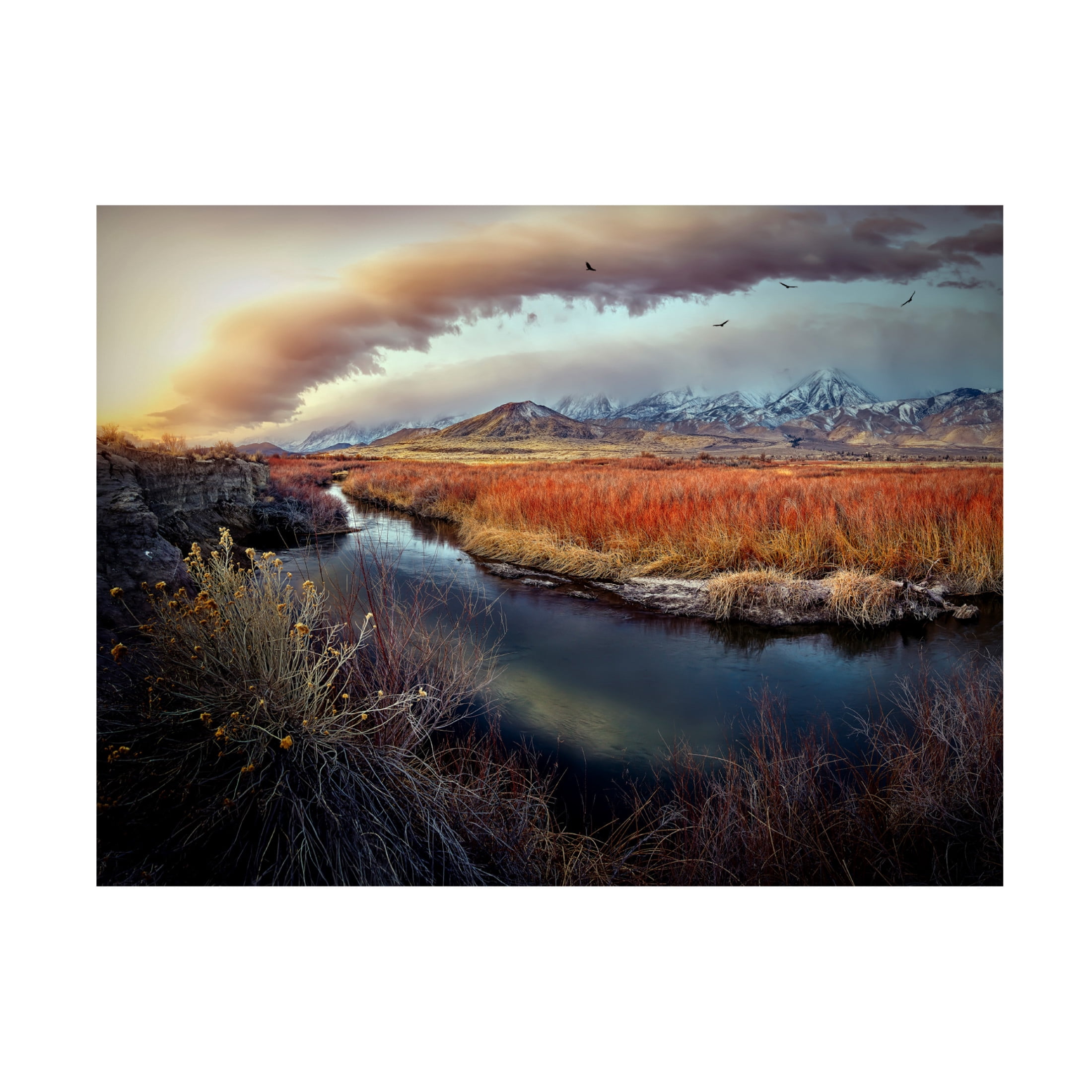 Canvas Wall Art - Kirbyturnage 'Owens River At Sunrise' Wall Art for Living Room, Bedroom, or Office Décor by Trademark Fine Art - 47 x 35 Inches