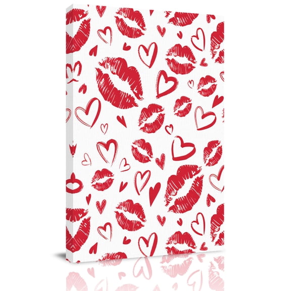 Canvas Wall Art, Kiss Marks Framed Canvas Prints for Bathroom Hallway, Valentine's Day Lips Print Love Red Vintage Small Gallery Wrapped Wall Decor for Home Office, Gifts, 8"x10" Ship Next Day