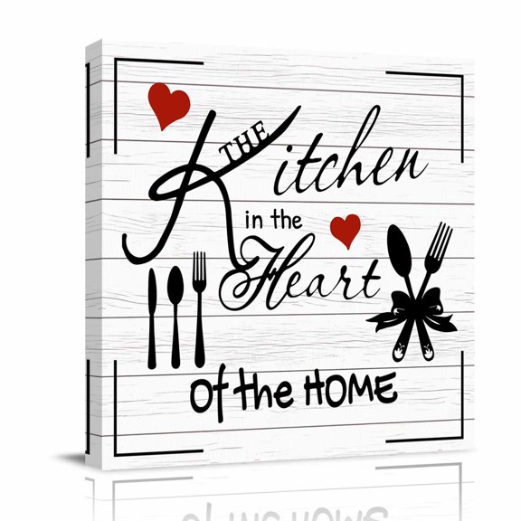 Canvas Wall Art, Kitchen Tableware Framed Canvas Prints for Bathroom Desk, Red Love Heart Black Words Vintage Small Gallery Wrapped Wall Decor for Home Office, Gifts, 8"x8" Ship Next Day