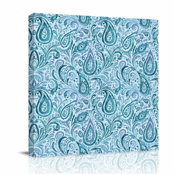 Canvas Wall Art, Light Blue Teal Framed Canvas Prints for Bedroom Office, Retro Botanical Abstract Art Large Gallery Wrapped Wall Decor for Home Office, Gifts, 16"x16" Ship Next Day