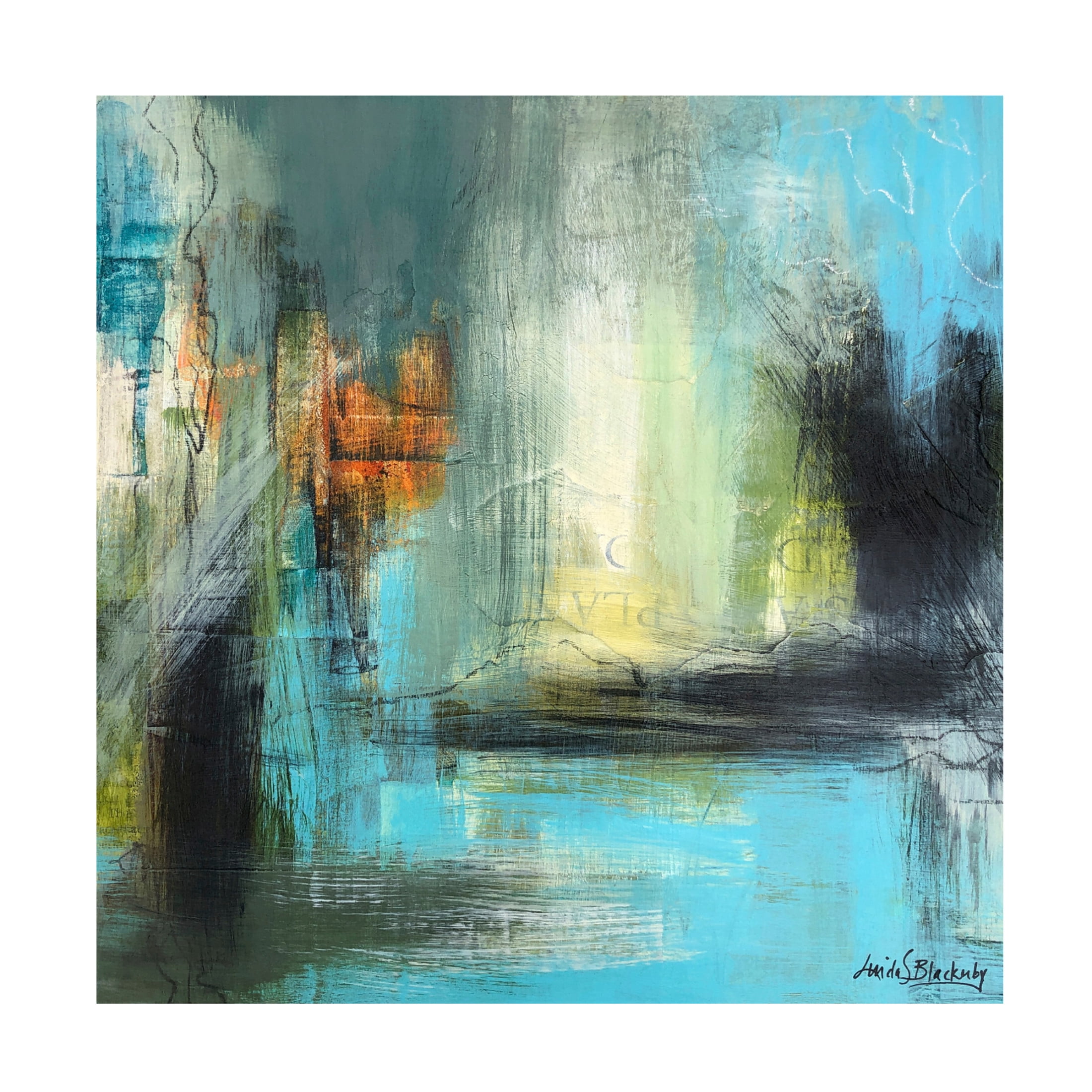 Canvas Wall Art - Linda S. Blackerby 'Aqua Serenity 1' Wall Art for Living Room, Bedroom, or Office Décor by Trademark Fine Art - 18 x 18 Inches