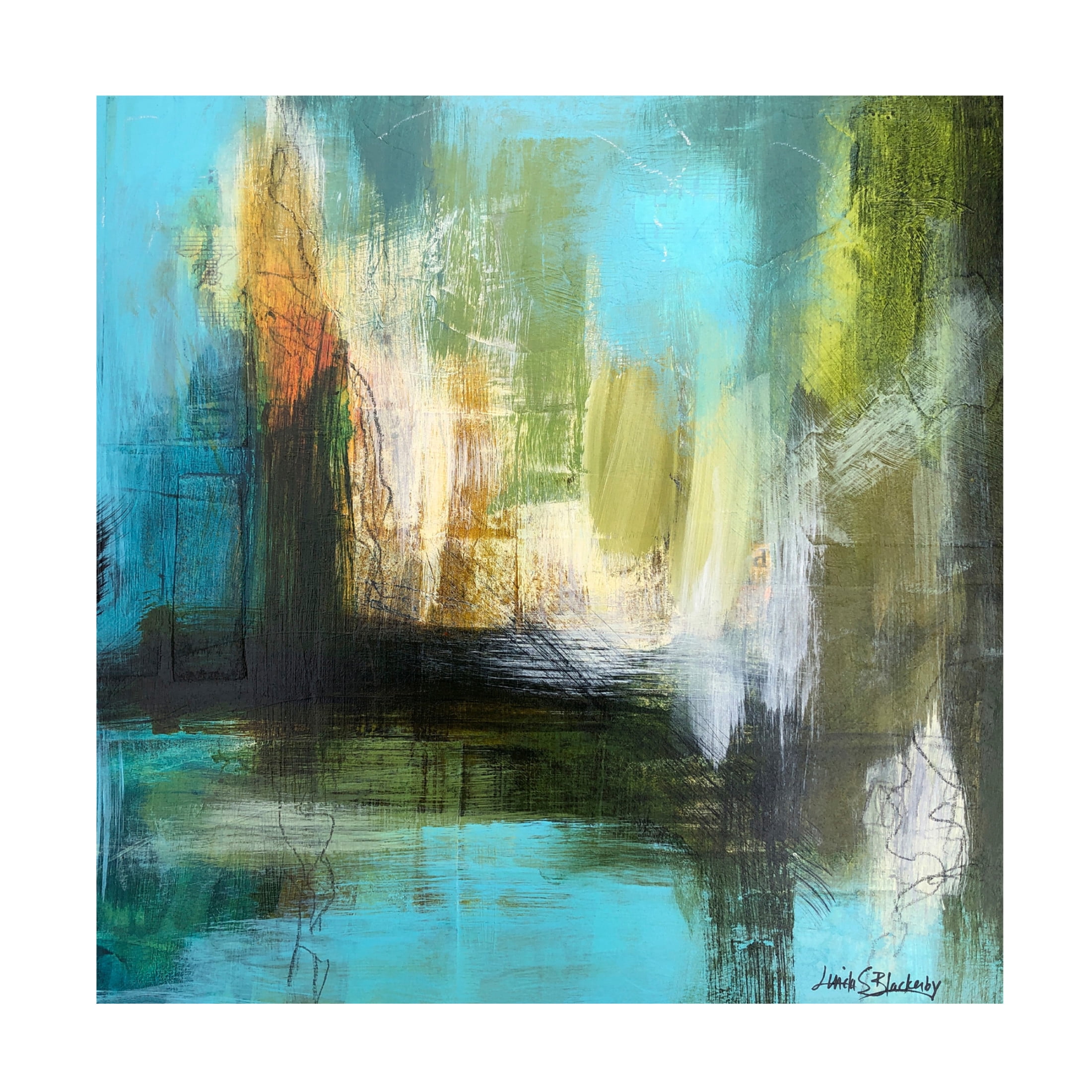 Canvas Wall Art - Linda S. Blackerby 'Aqua Serenity 3' Wall Art for Living Room, Bedroom, or Office Décor by Trademark Fine Art - 14 x 14 Inches