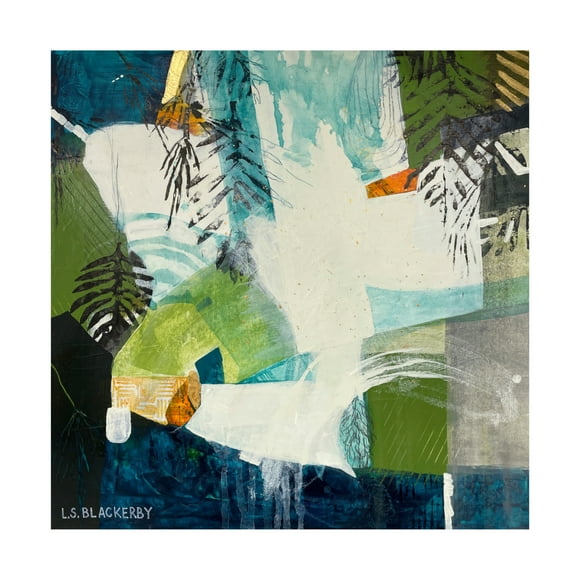 Canvas Wall Art - Linda S. Blackerby 'Woodlands Mountain Lake 3' Wall Art for Living Room, Bedroom, or Office Décor by Trademark Fine Art - 14 x 14 Inches