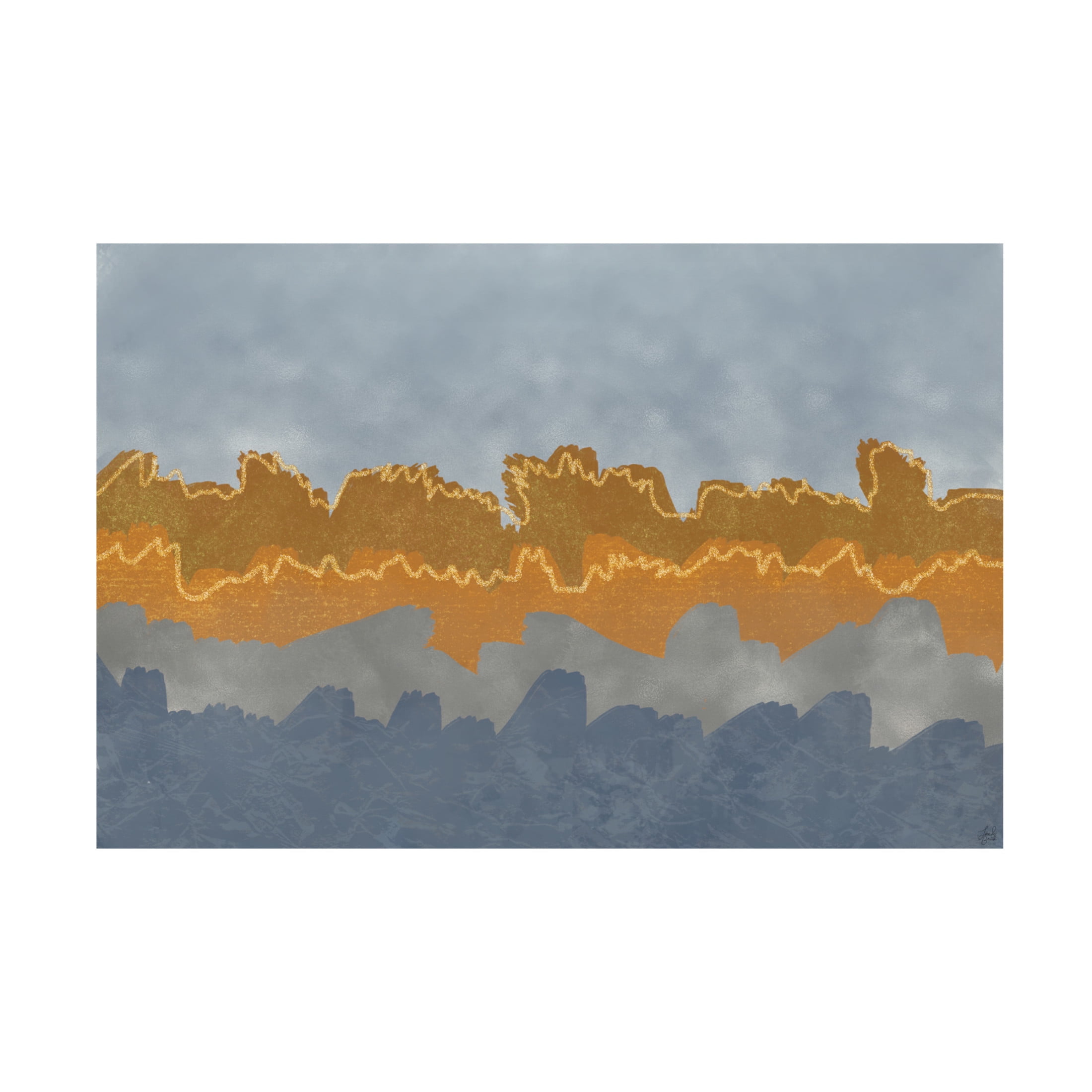 Canvas Wall Art - Line and Brush 'Blue To Gold Electric Mountains' Wall Art for Living Room, Bedroom, or Office Décor by Trademark Fine Art - 47 x 30 Inches