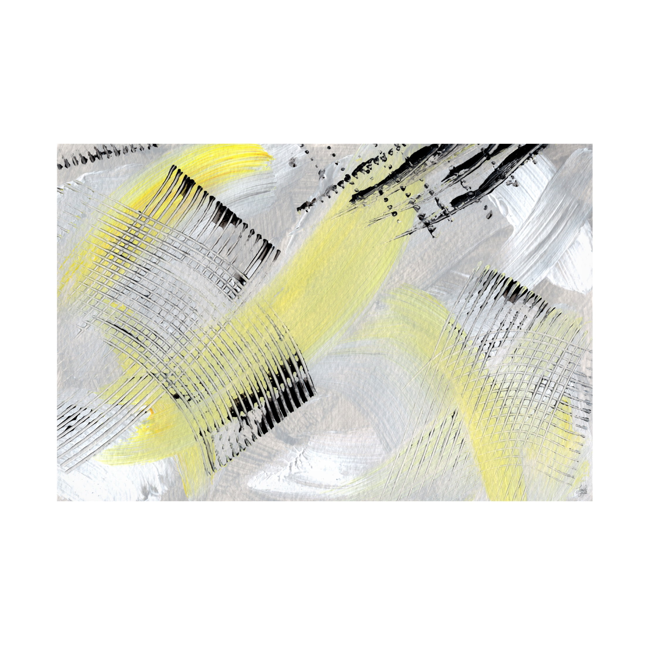 Canvas Wall Art - Line and Brush 'Butter Yellow and Raking 1' Wall Art for Living Room, Bedroom, or Office Décor by Trademark Fine Art - 32 x 22 Inches