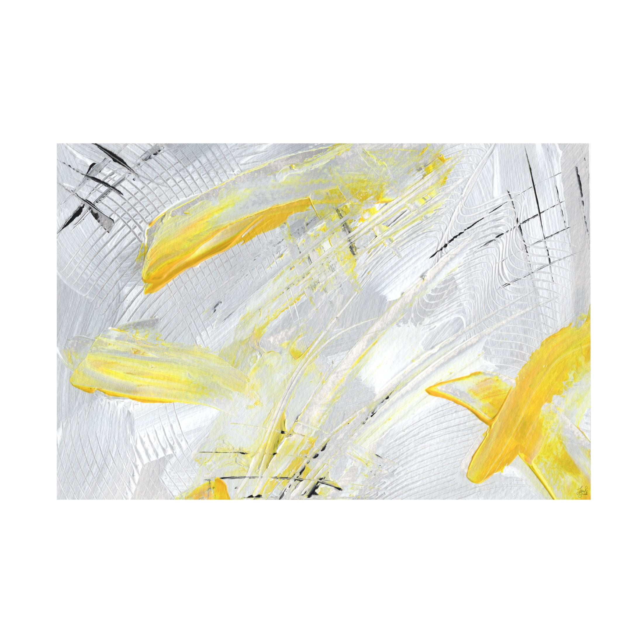 Canvas Wall Art - Line and Brush 'Butter Yellow and Raking 4' Wall Art for Living Room, Bedroom, or Office Décor by Trademark Fine Art - 47 x 30 Inches