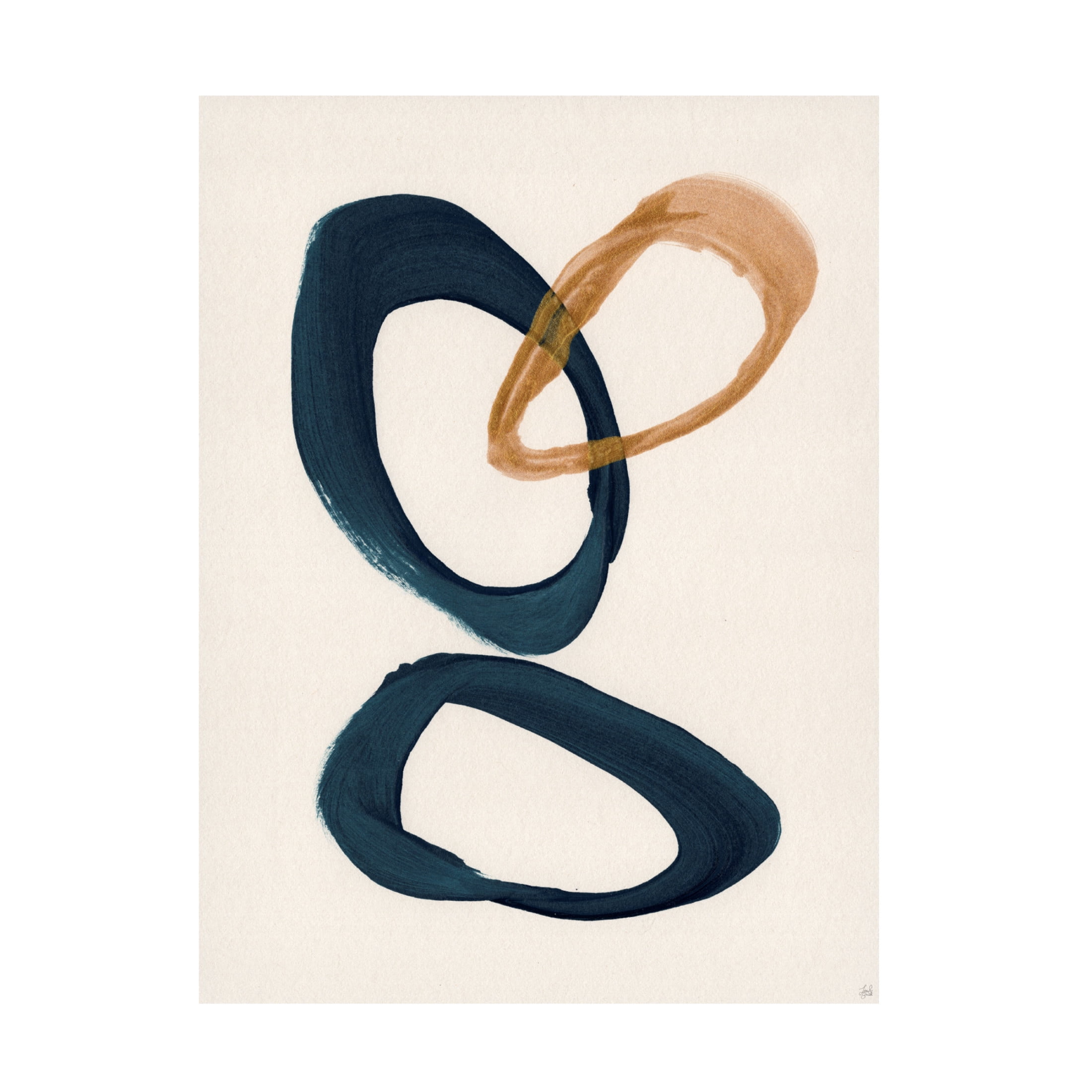 Canvas Wall Art - Line and Brush 'Blue 2 Gold 1 Circles 1' Wall Art for Living Room, Bedroom, or Office Décor by Trademark Fine Art - 18 x 24 Inches