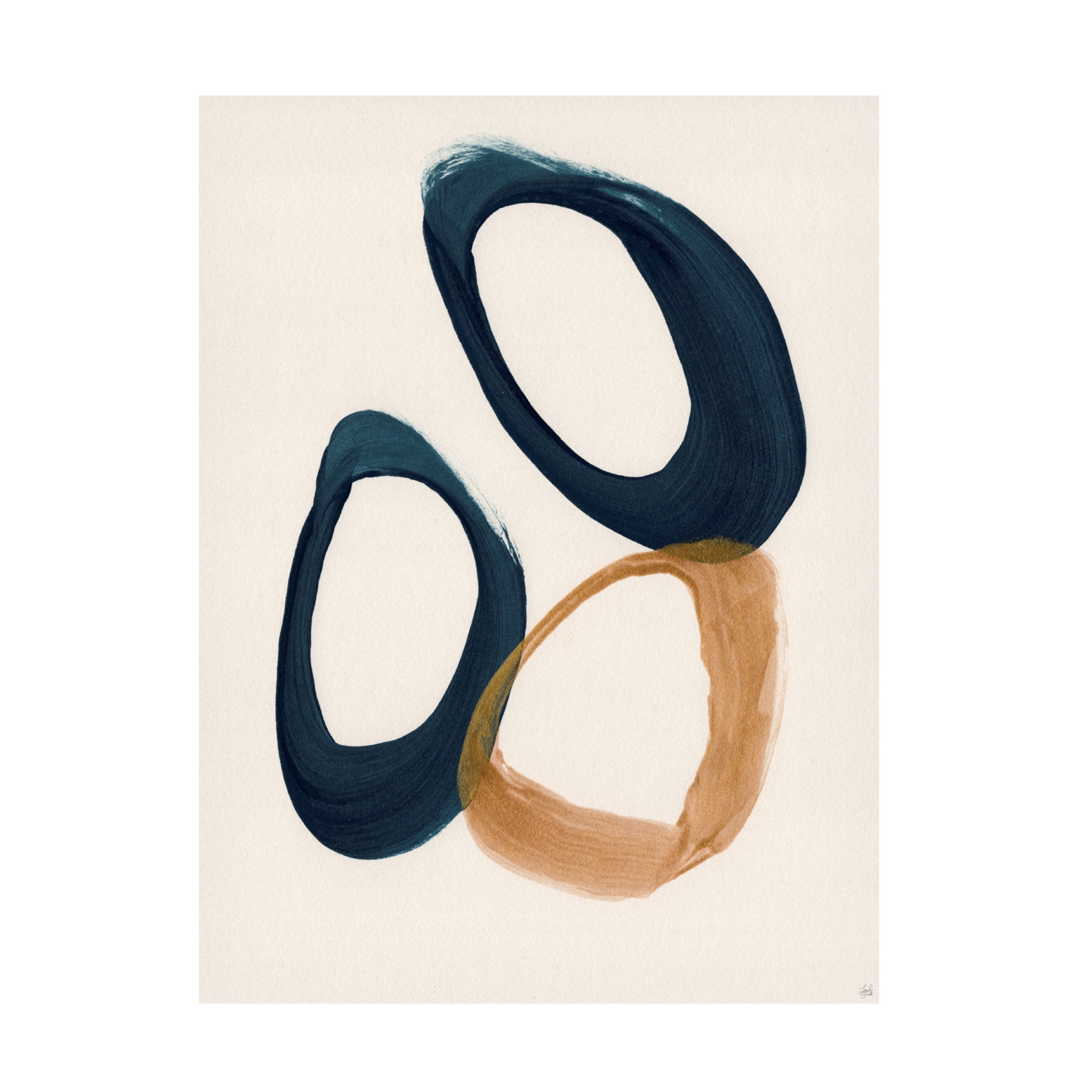 Canvas Wall Art - Line and Brush 'Blue 2 Gold 1 Circles 2' Wall Art for Living Room, Bedroom, or Office Décor by Trademark Fine Art - 35 x 47 Inches