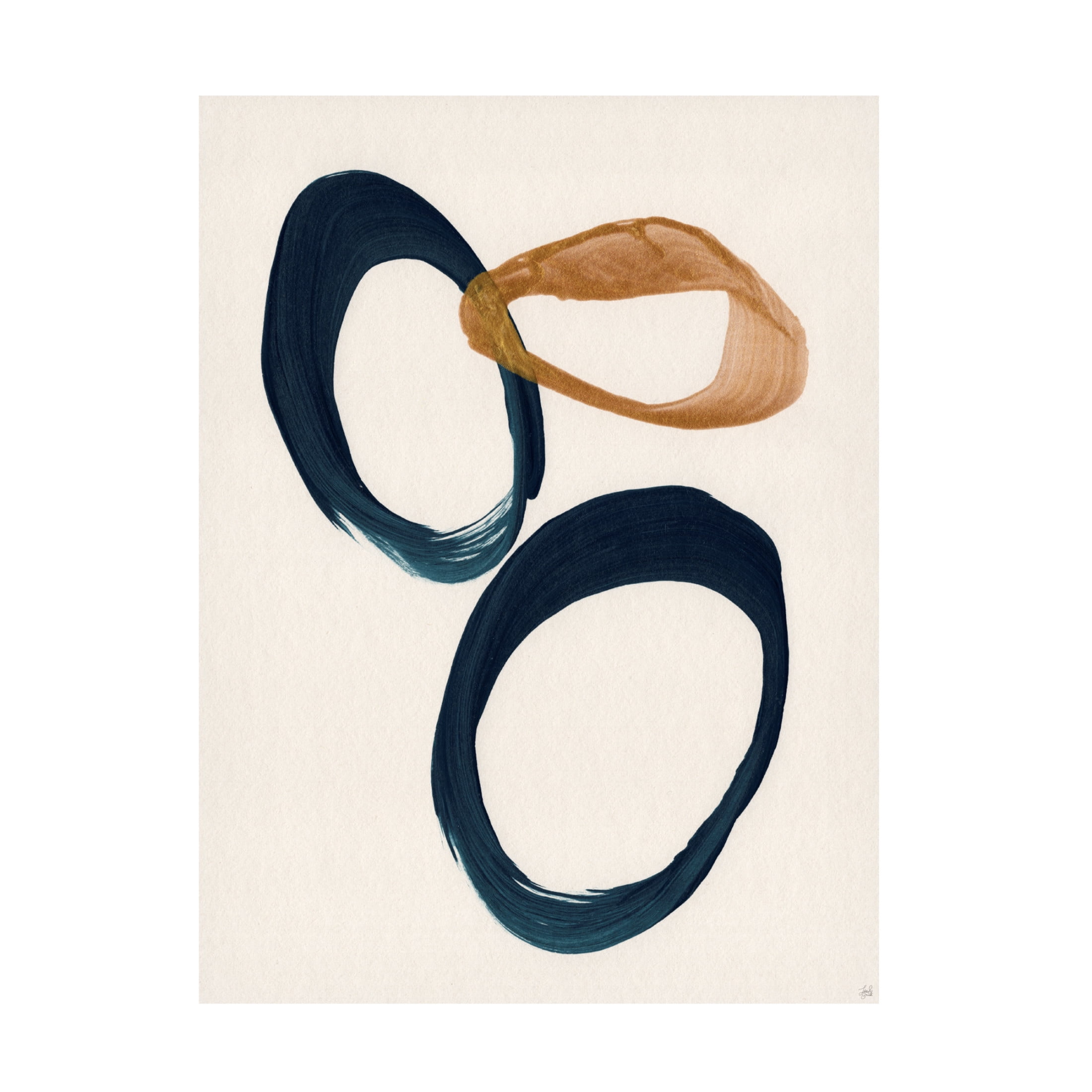 Canvas Wall Art - Line and Brush 'Blue 2 Gold 1 Circles 3' Wall Art for Living Room, Bedroom, or Office Décor by Trademark Fine Art - 24 x 32 Inches
