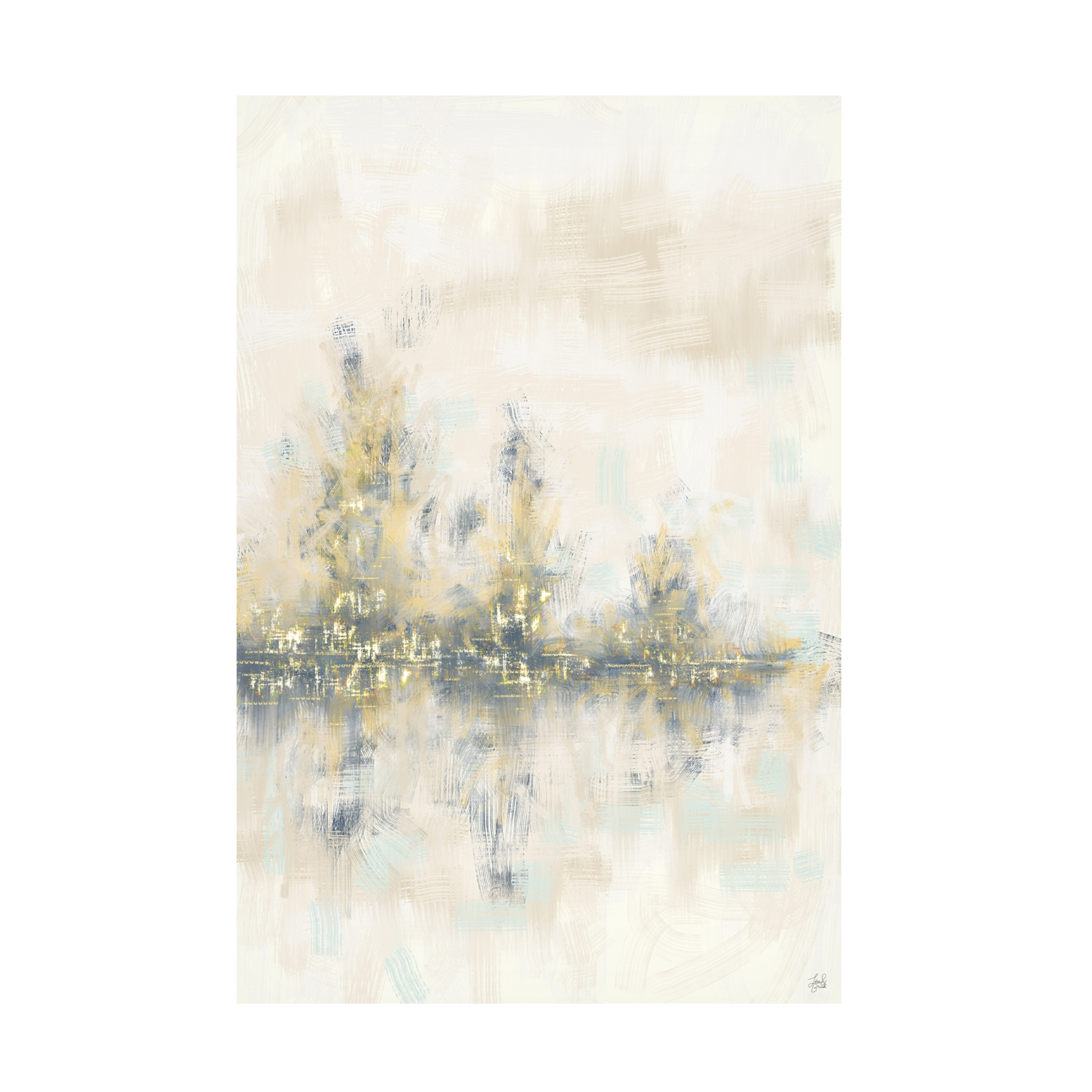 Canvas Wall Art - Line and Brush 'Blue Golden Rake Forest' Wall Art for Living Room, Bedroom, or Office Décor by Trademark Fine Art - 22 x 32 Inches