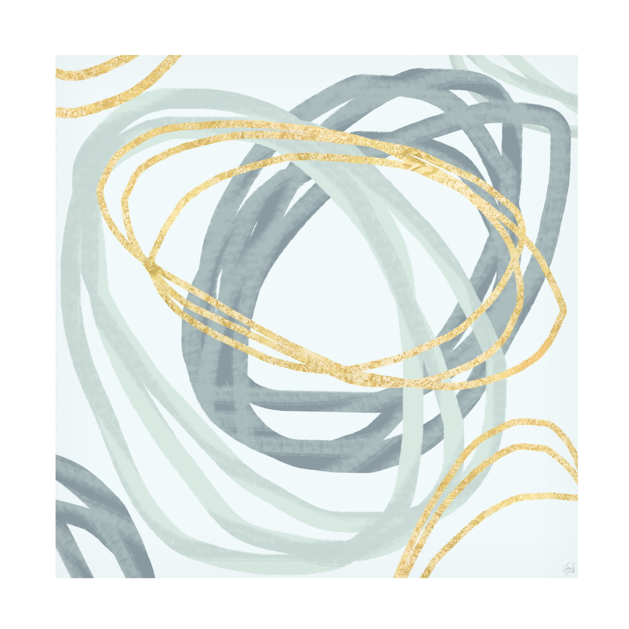 Canvas Wall Art - Line and Brush 'Blues and Gold Rings' Wall Art for Living Room, Bedroom, or Office Décor by Trademark Fine Art - 18 x 18 Inches