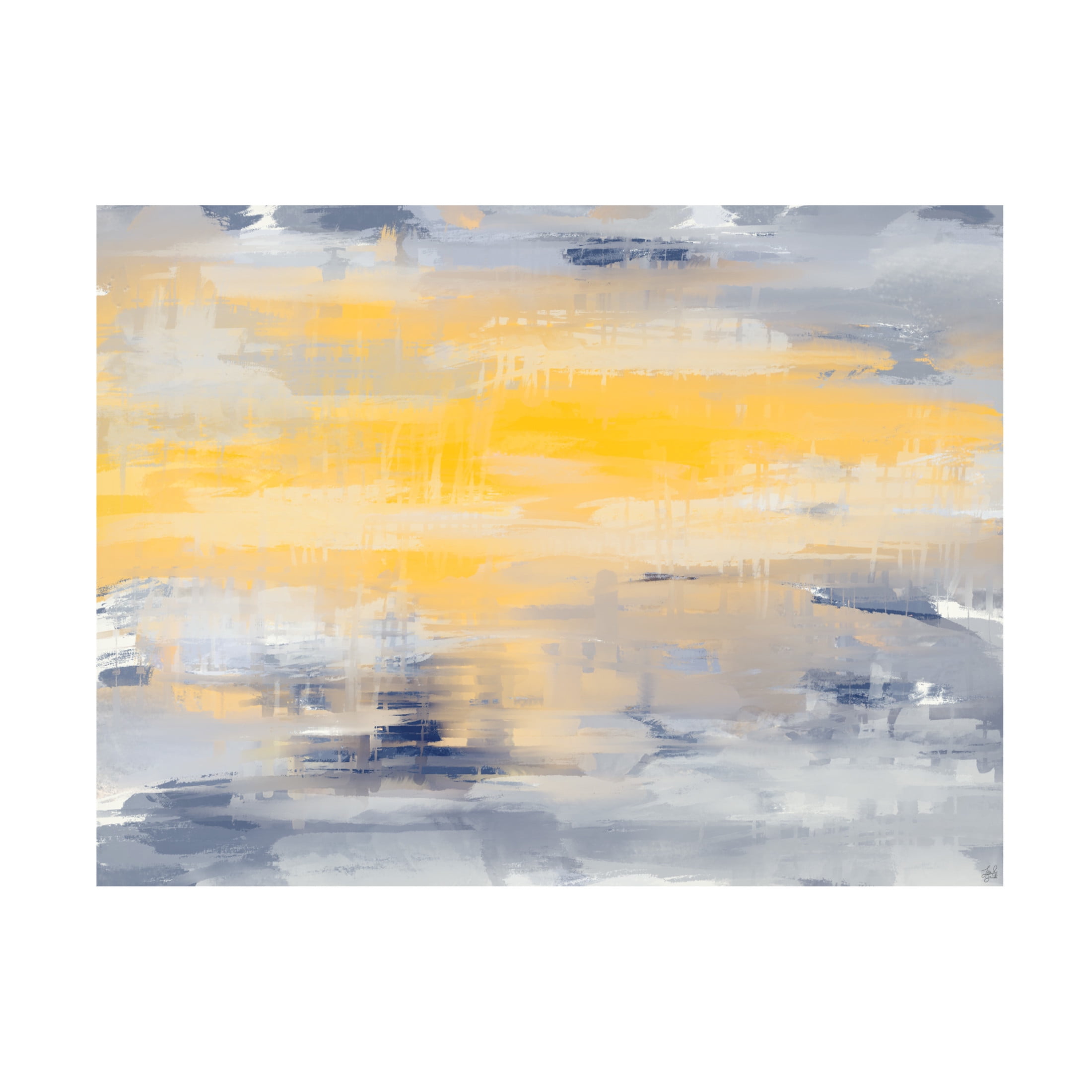 Large Yellow and Gray Abstract Canvas Art with Wood Frame