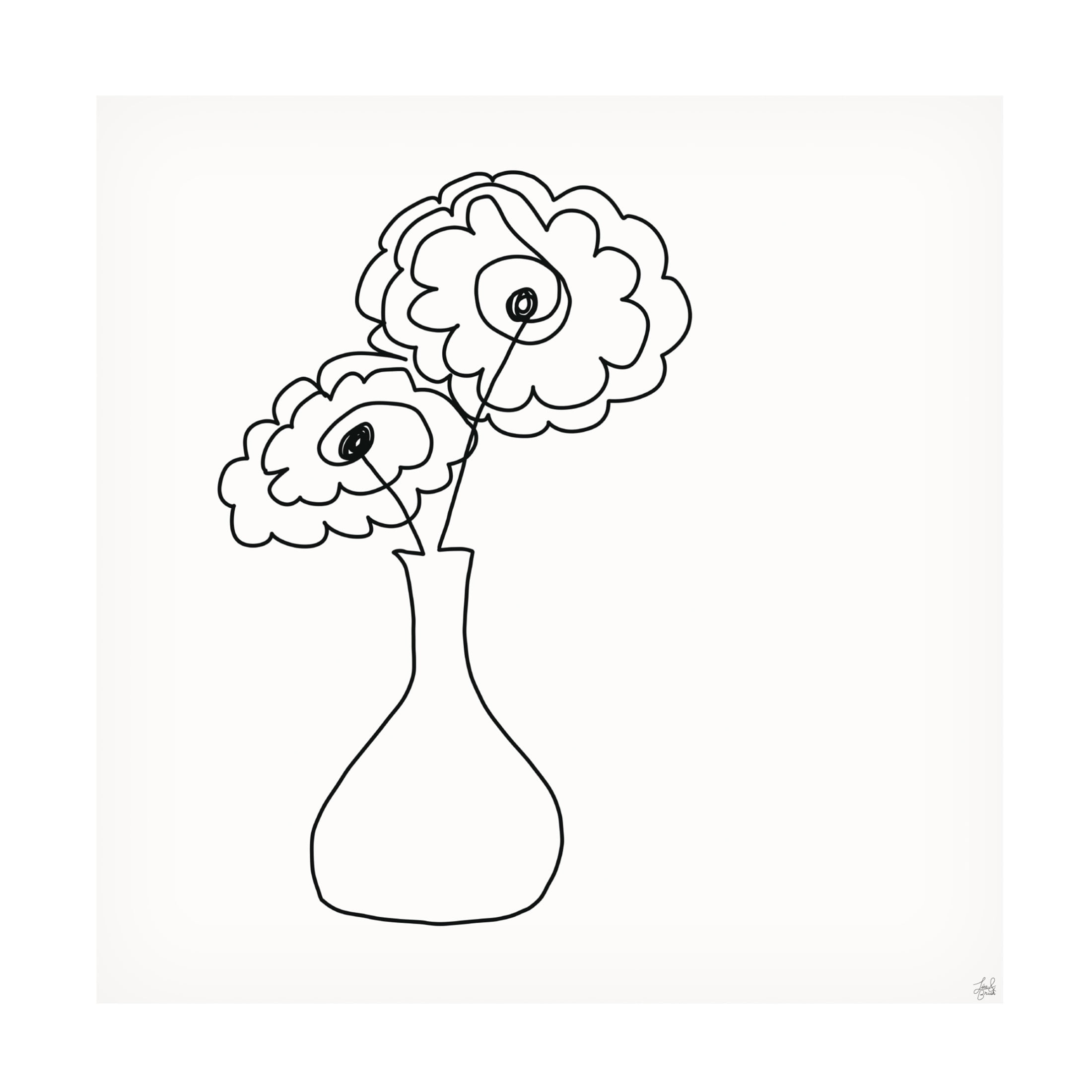 Canvas Wall Art - Line and Brush 'Floral Bouquet 1' Wall Art for Living Room, Bedroom, or Office Décor by Trademark Fine Art - 14 x 14 Inches