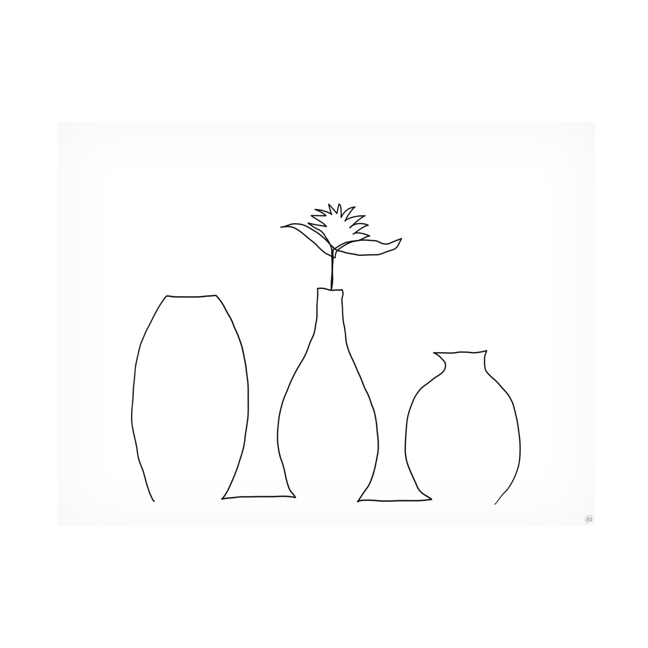 Canvas Wall Art - Line and Brush 'Floral Set Still Life 1' Wall Art for Living Room, Bedroom, or Office Décor by Trademark Fine Art - 47 x 35 Inches