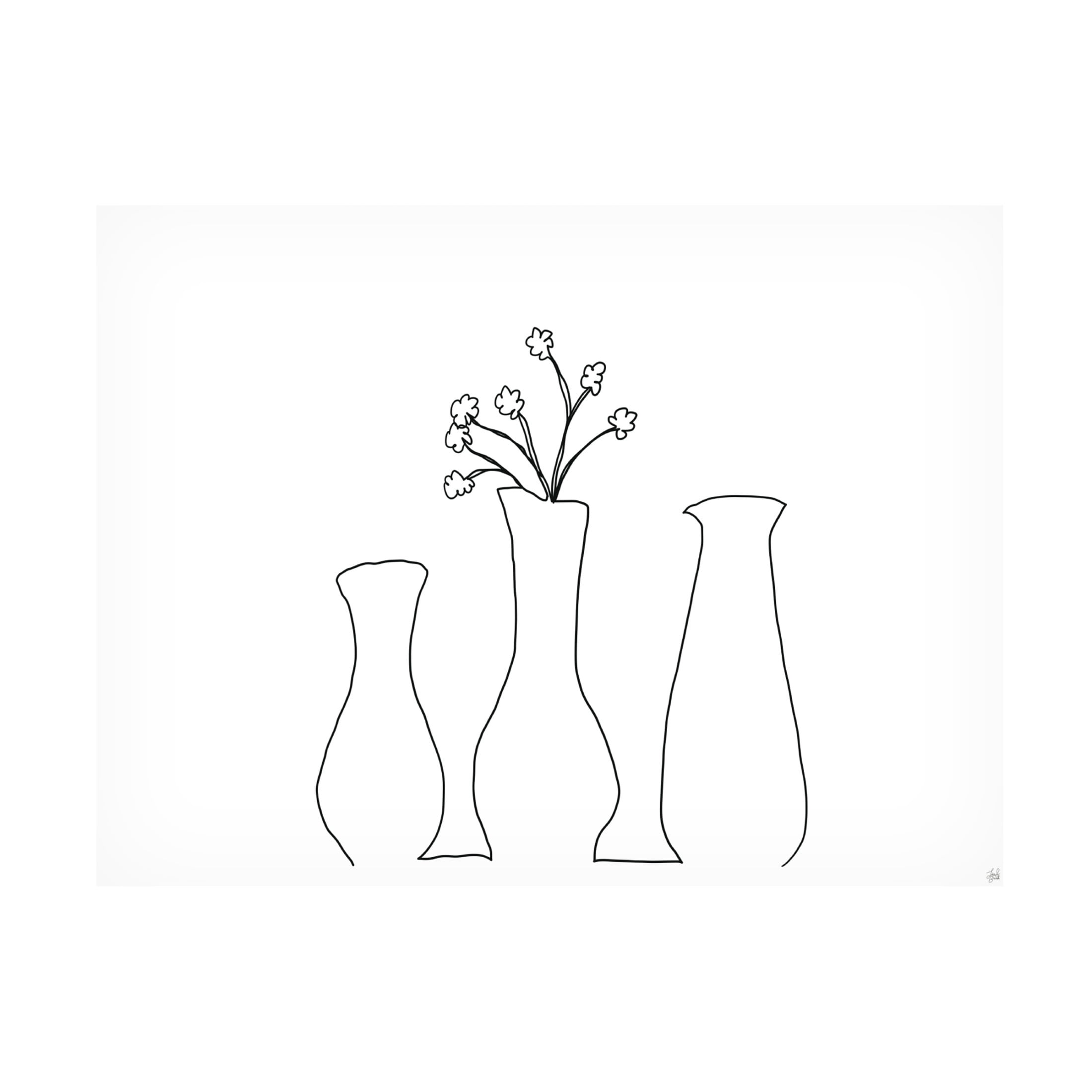 Canvas Wall Art - Line and Brush 'Floral Set Still Life 3' Wall Art for Living Room, Bedroom, or Office Décor by Trademark Fine Art - 47 x 35 Inches